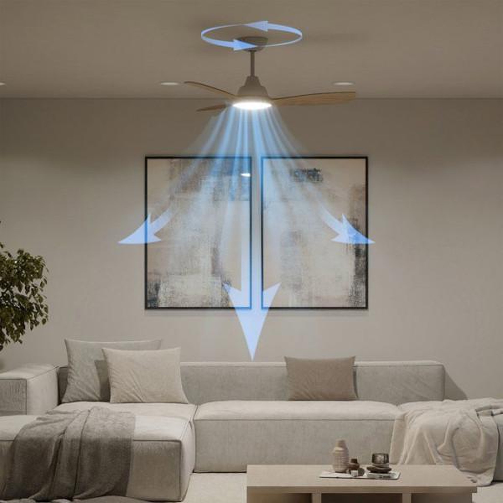 Voir la diapositive 3 : Philips Ventilateur de Plafond - Plafonnier  - Philips - Olas - Pales fixes - Diametre 106 cm - Blanc/Bois - LED intégrée + télécommande