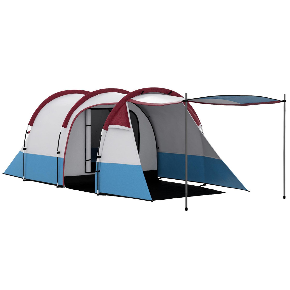 OUTSUNNY Tente de camping 2-3 pers. porche étanche 2000 mm 3 portes sac de transport rouge