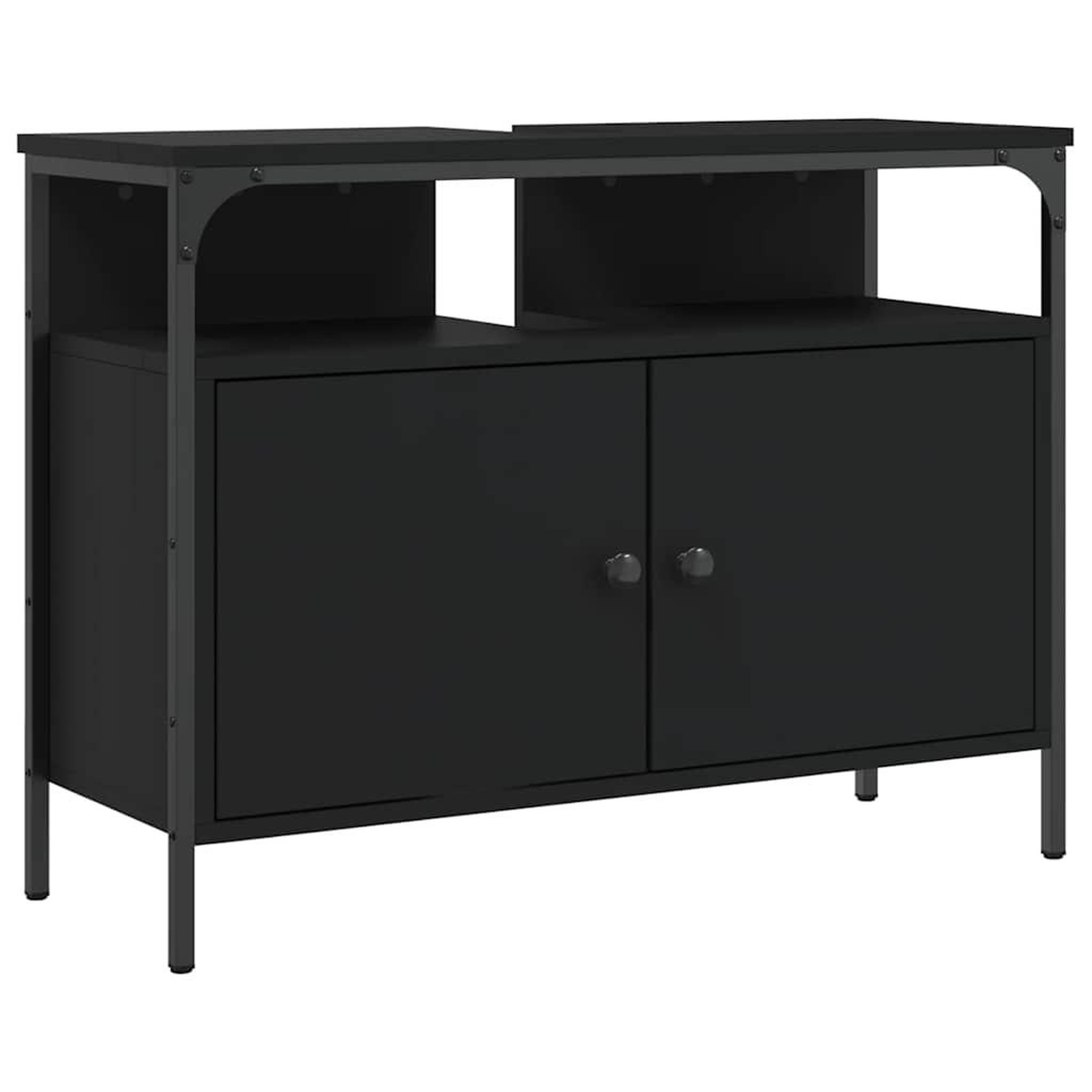 Voir la diapositive 2 : VIDAXL Armoire lavabo de salle de bain noir 80x30x60 cm