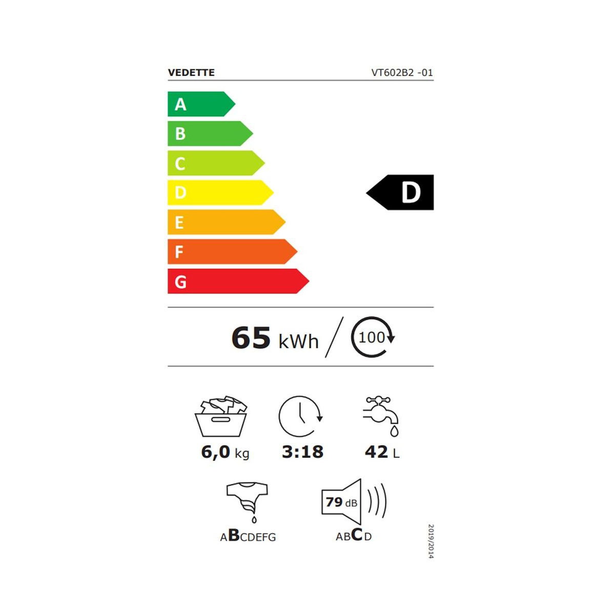 Vedette Lave-linge top 6kg 1200 tours/min - VT602B2