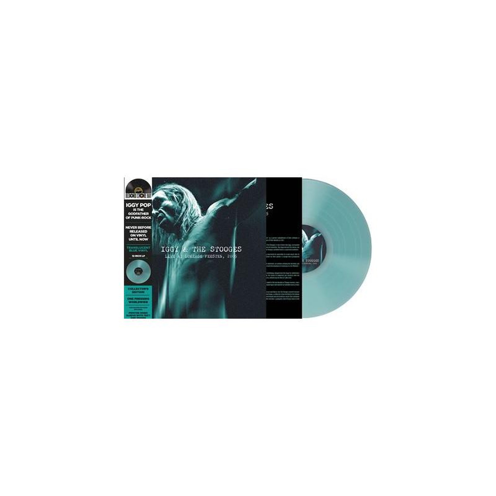 Vinyle 12 pouces iggy & the stooges live at lokerse feesten 2005 turquoise translucide