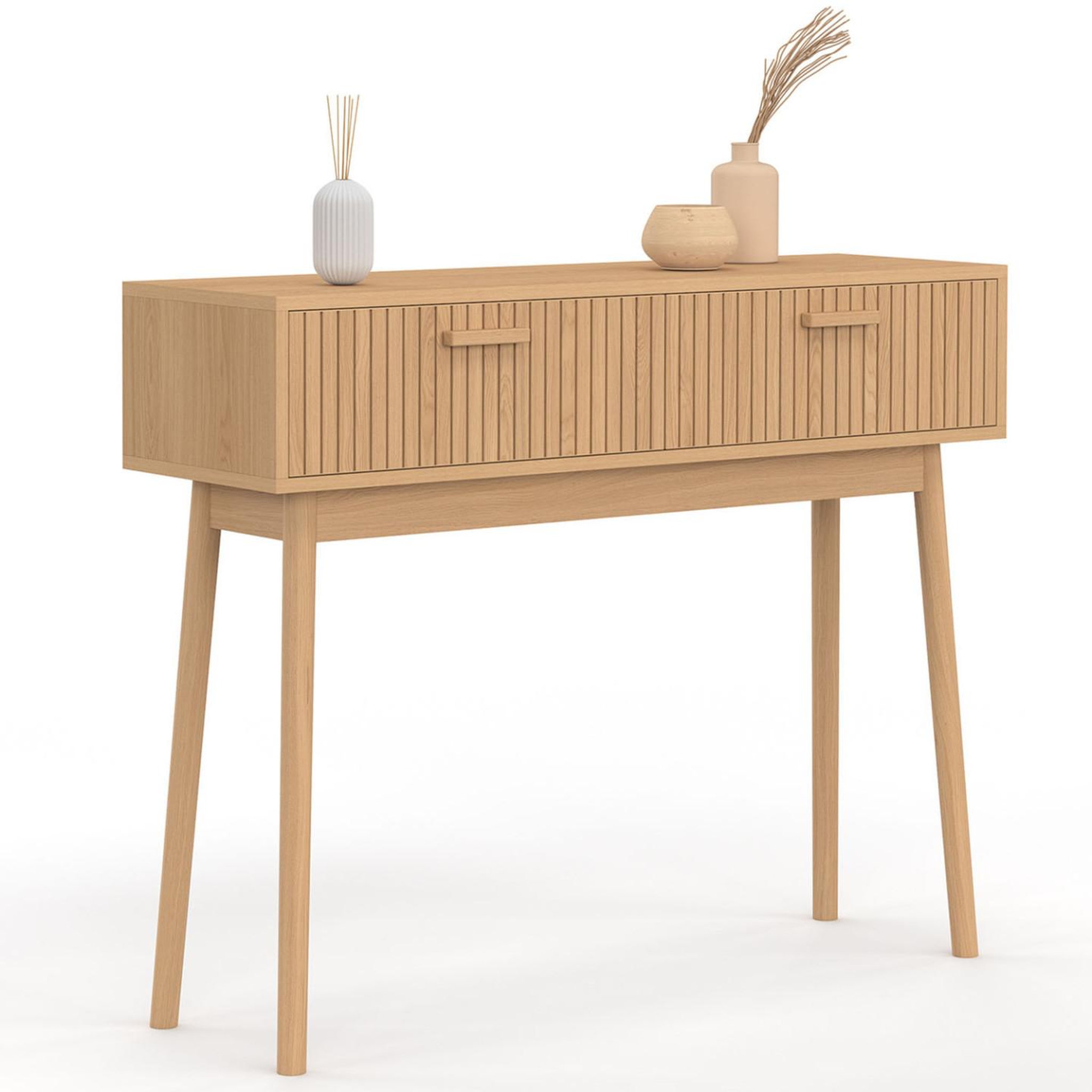 ID MARKET Console 2 tiroirs juliette lattes tasseau bois coloris chêne