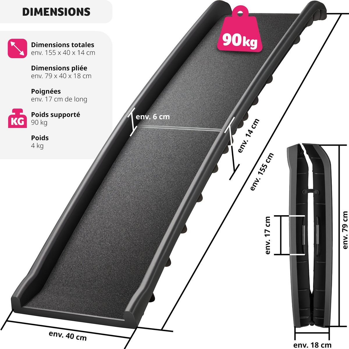 tectake Rampe pour chien pliable et antidérapante noir