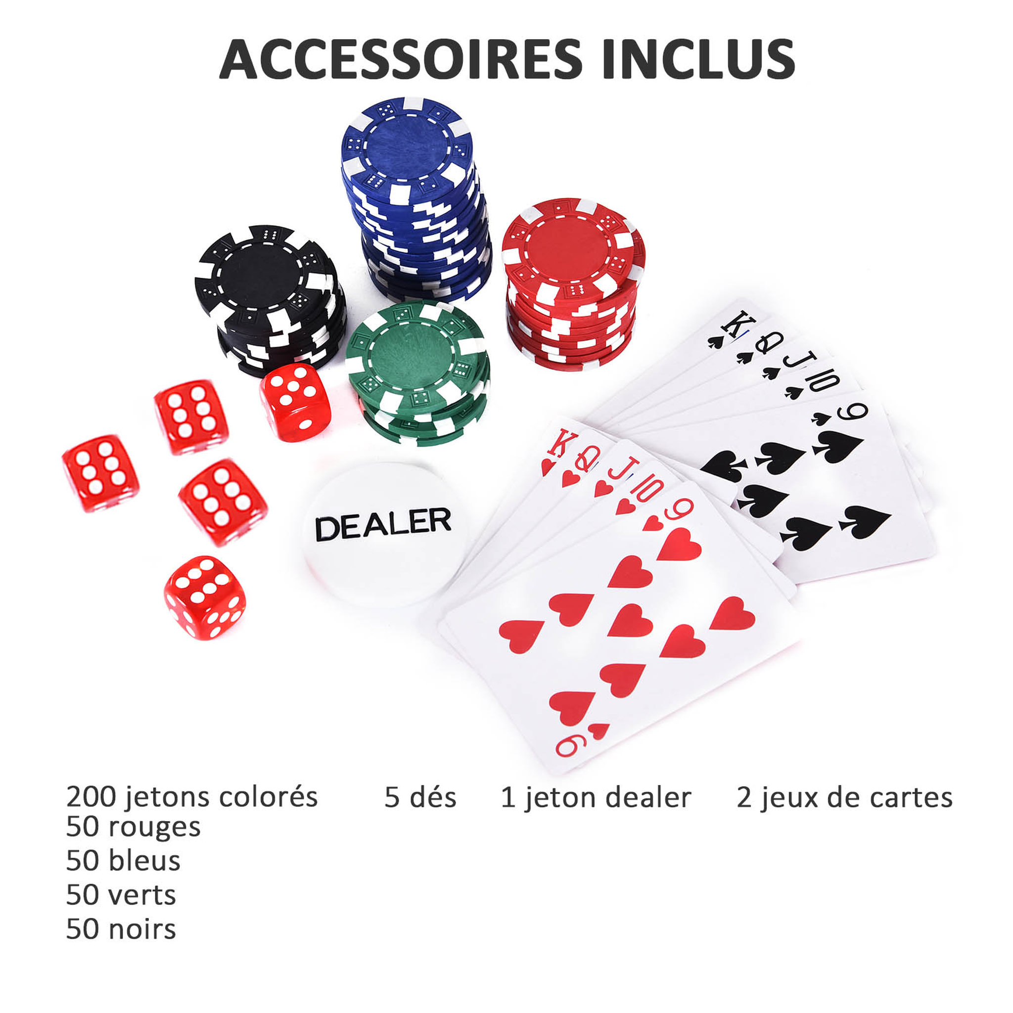 Voir la diapositive 5 : HOMCOM Mallette pro poker coffret complet 30L x 21l x 6,5H cm 200 jetons 2 jeux de cartes + 2 clés aluminium