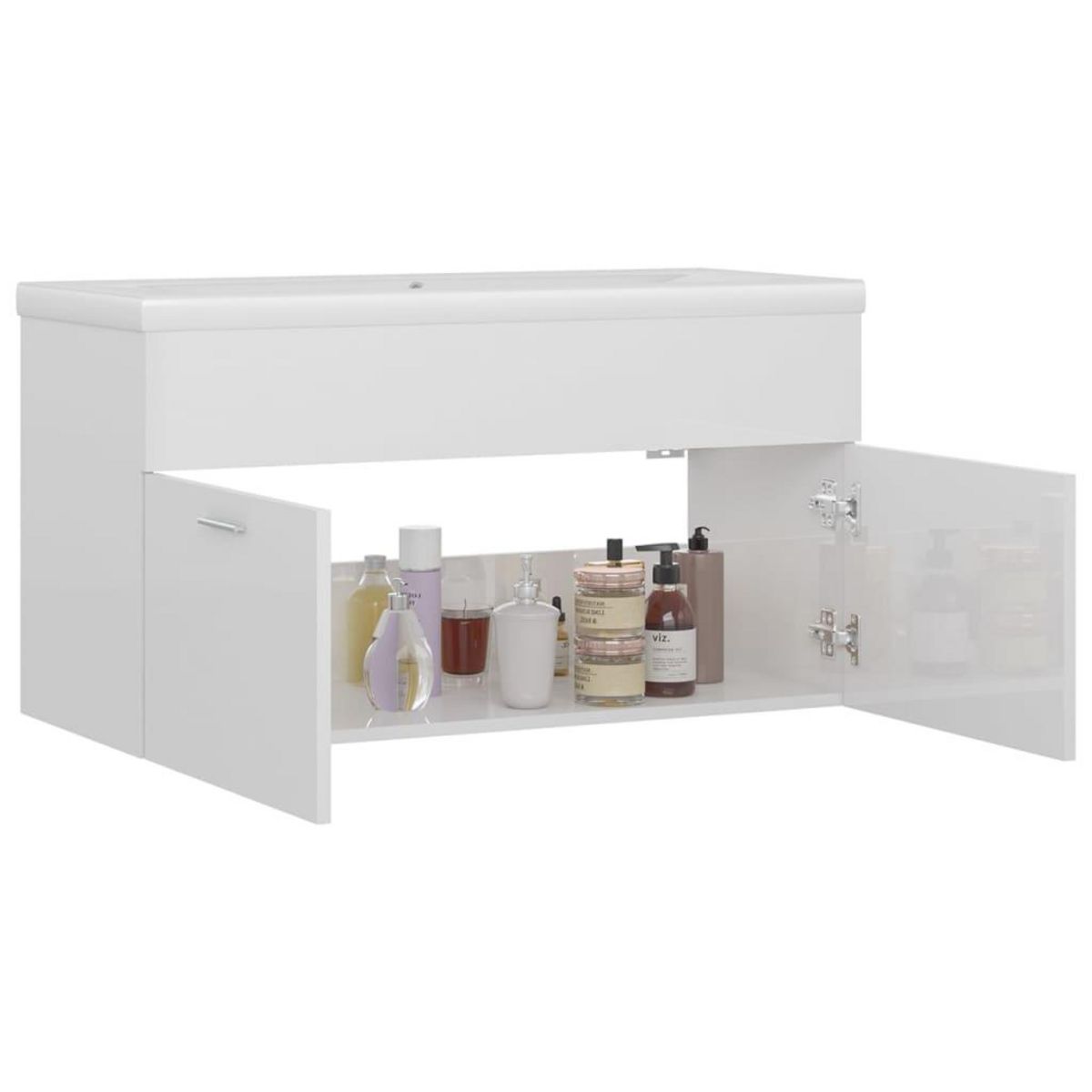 VIDAXL Armoire d'evier avec lavabo integre Blanc brillant