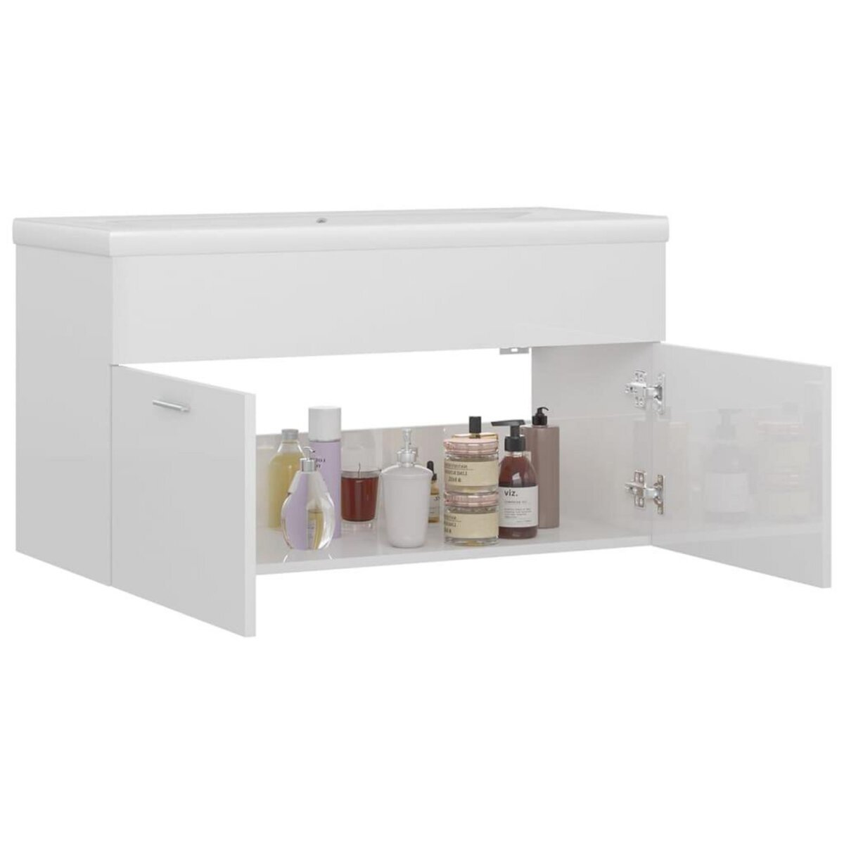 VIDAXL Armoire d'evier avec lavabo integre Blanc brillant
