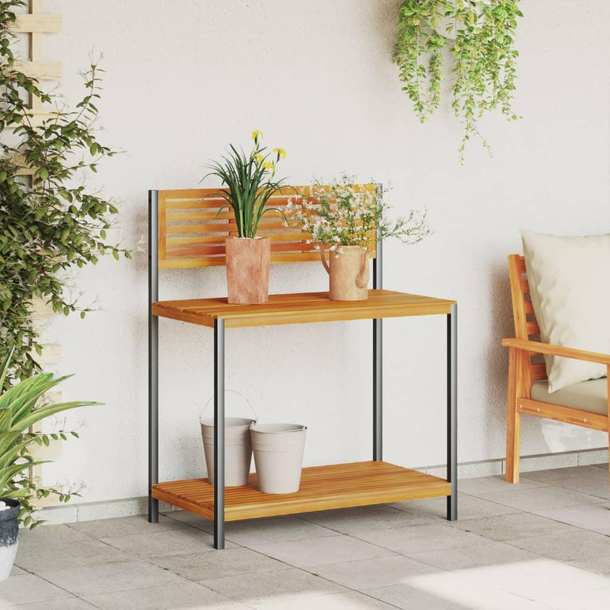 Voir la diapositive 3 : VIDAXL Table de travail de jardin bois d'acacia solide et acier