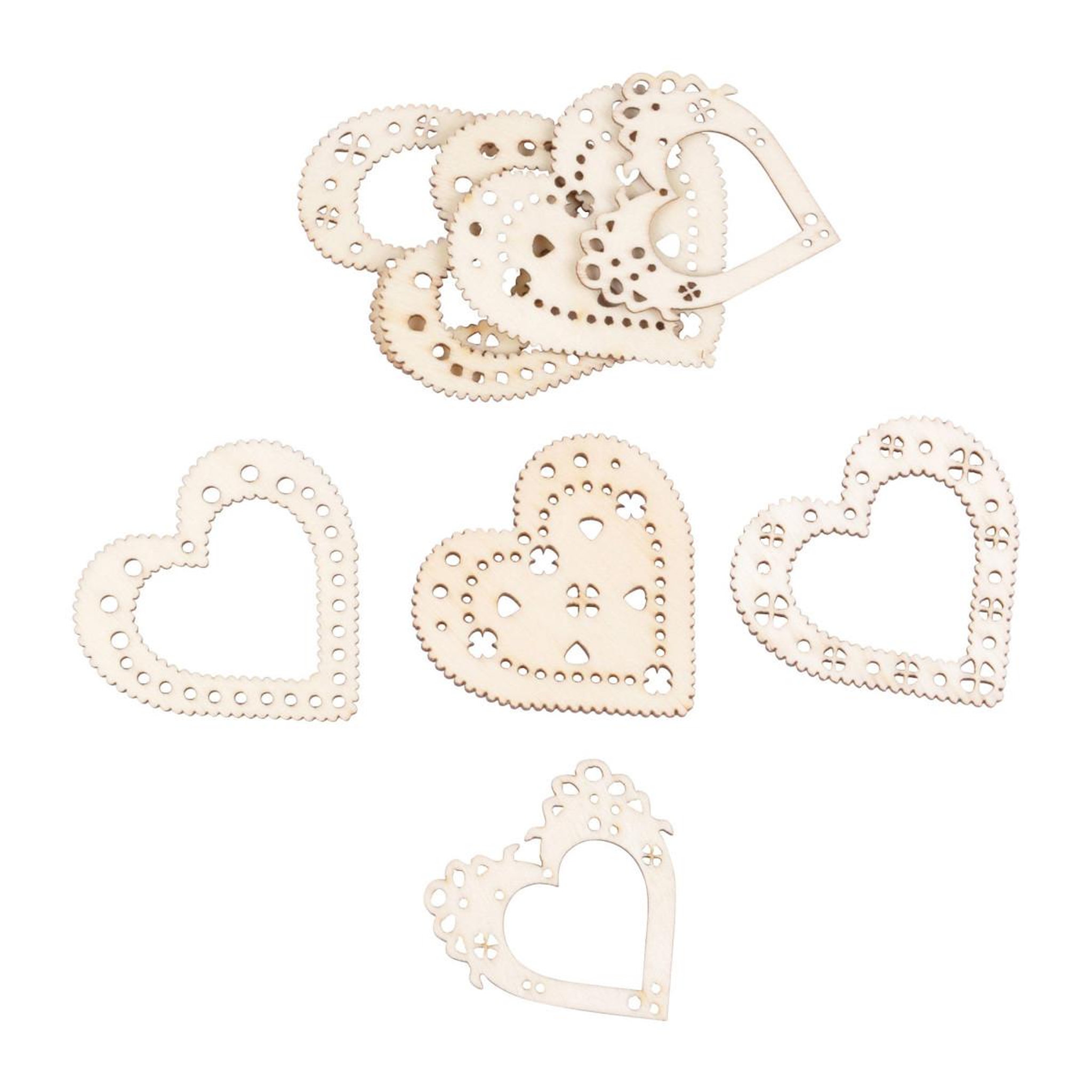 HOMEA Lot de 8 Embellisseurs en Bois  Cœurs  Naturel