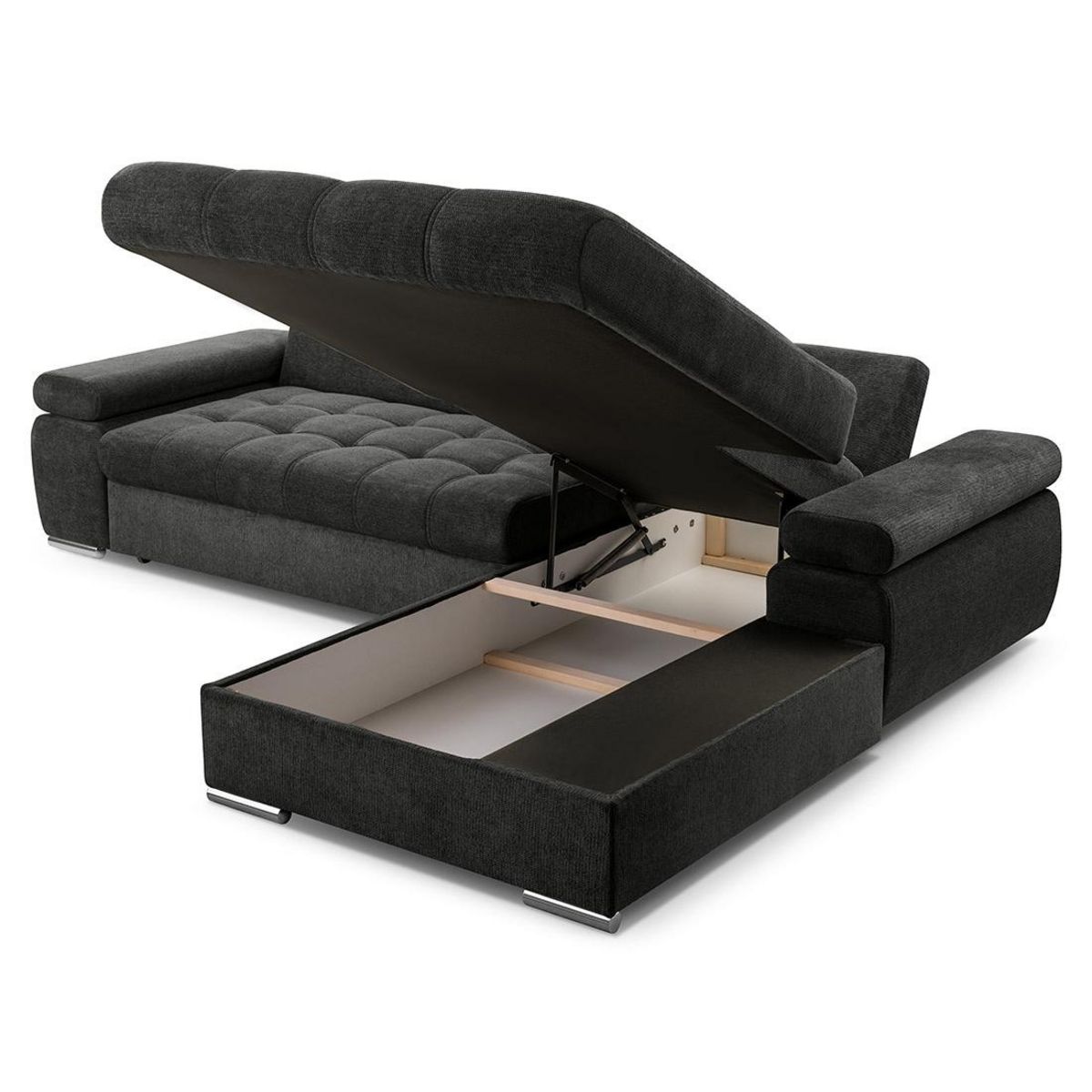 BEST MOBILIER Bianca - canapé d'angle droit 4 places convertible avec coffre en tissu texturé