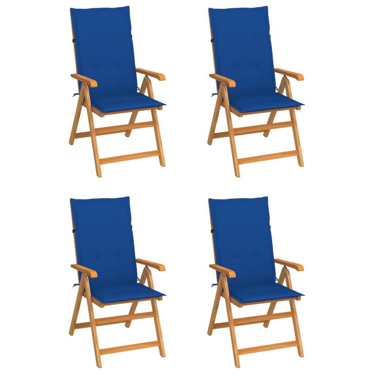 VIDAXL Chaises de jardin lot de 4 avec coussins bleu royal Bois teck
