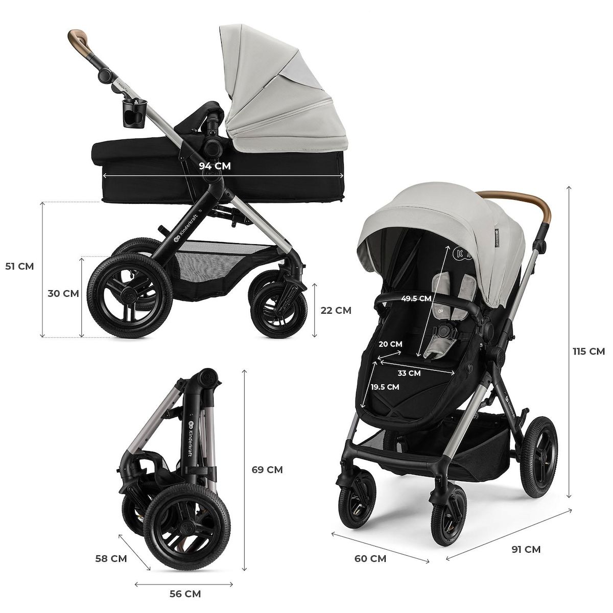 KINDERKRAFT Poussette trio moov 2 pratique et confortable