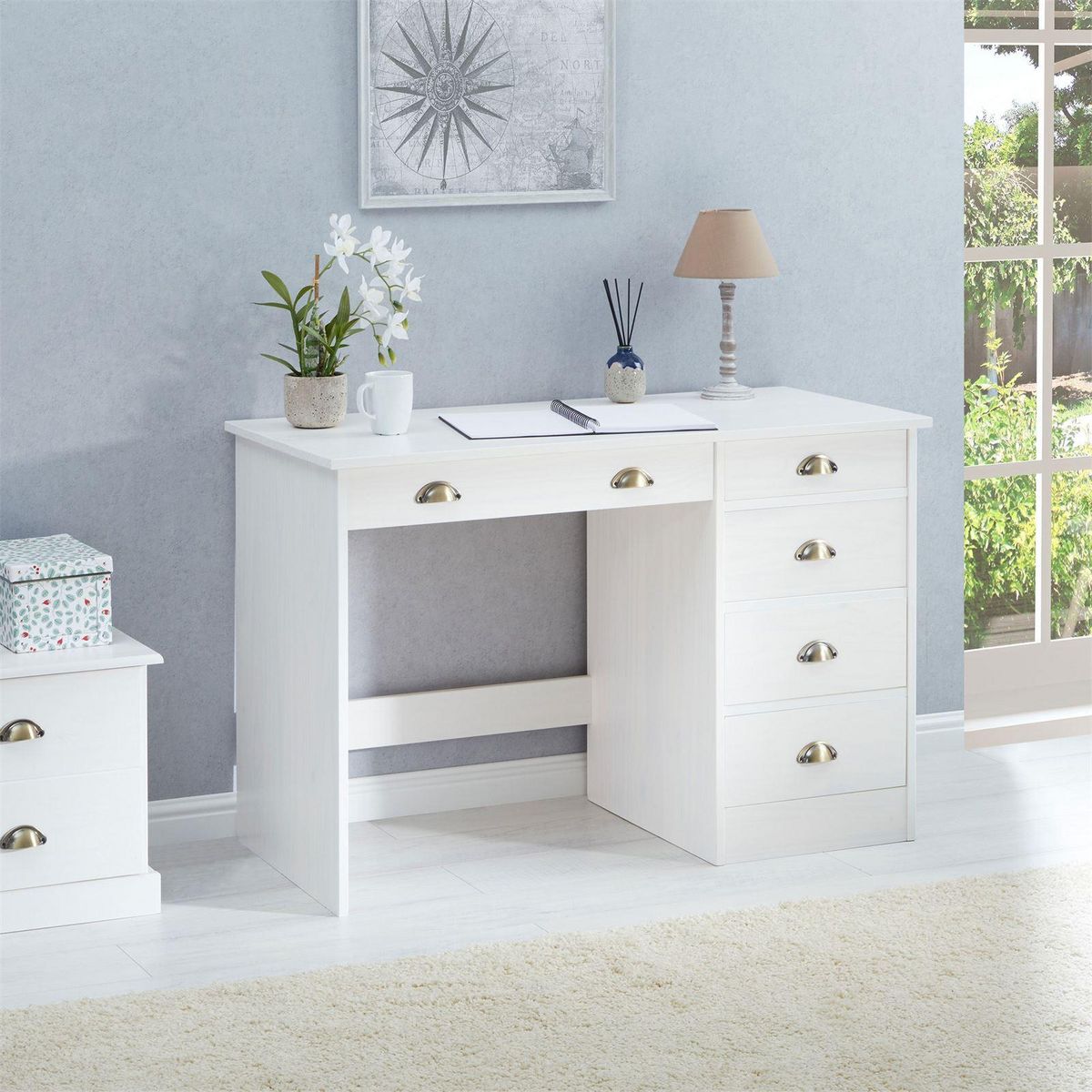 IDIMEX Bureau LANA avec 5 tiroirs en pin massif