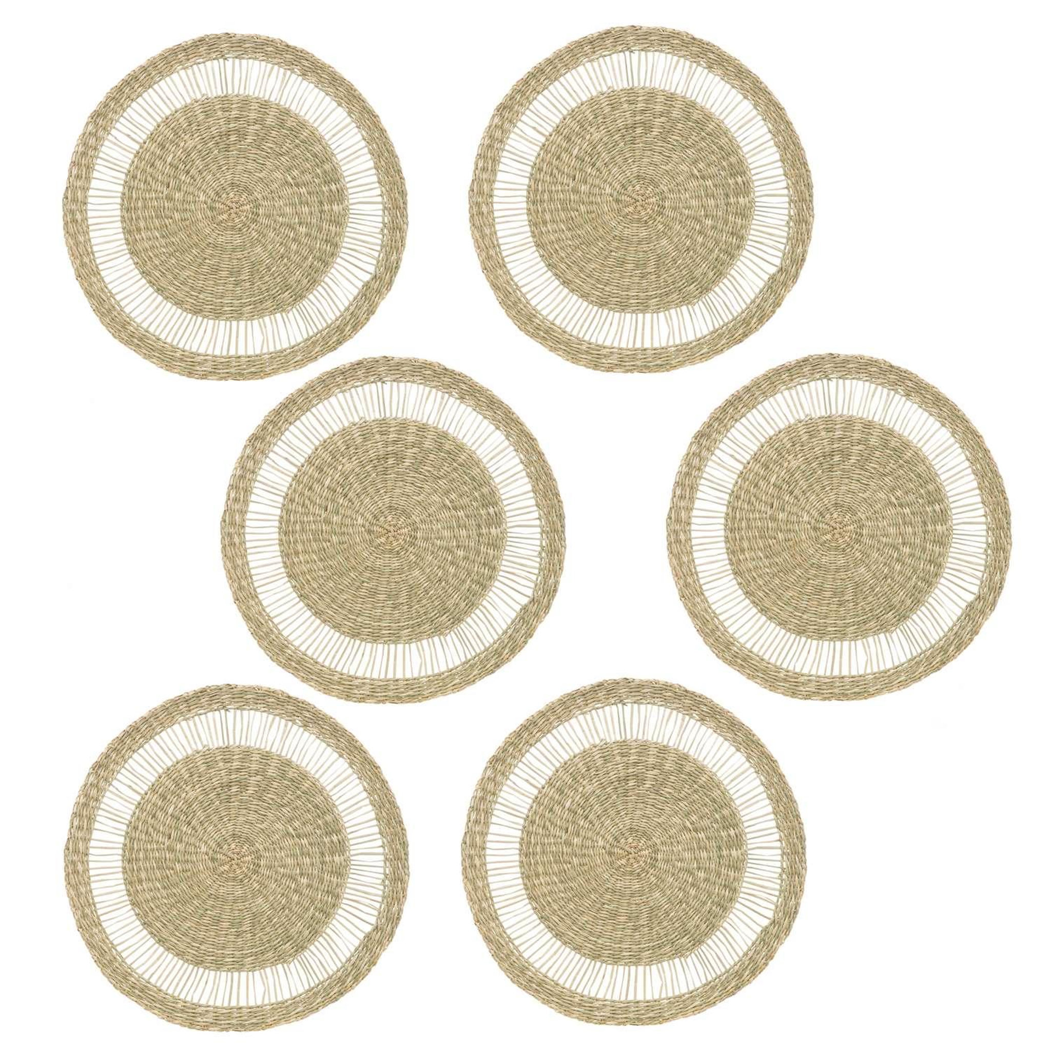 SECRET DE GOURMET Lot de 6 sets de table rond en roseau tressé - Diam 38 cm - Beige