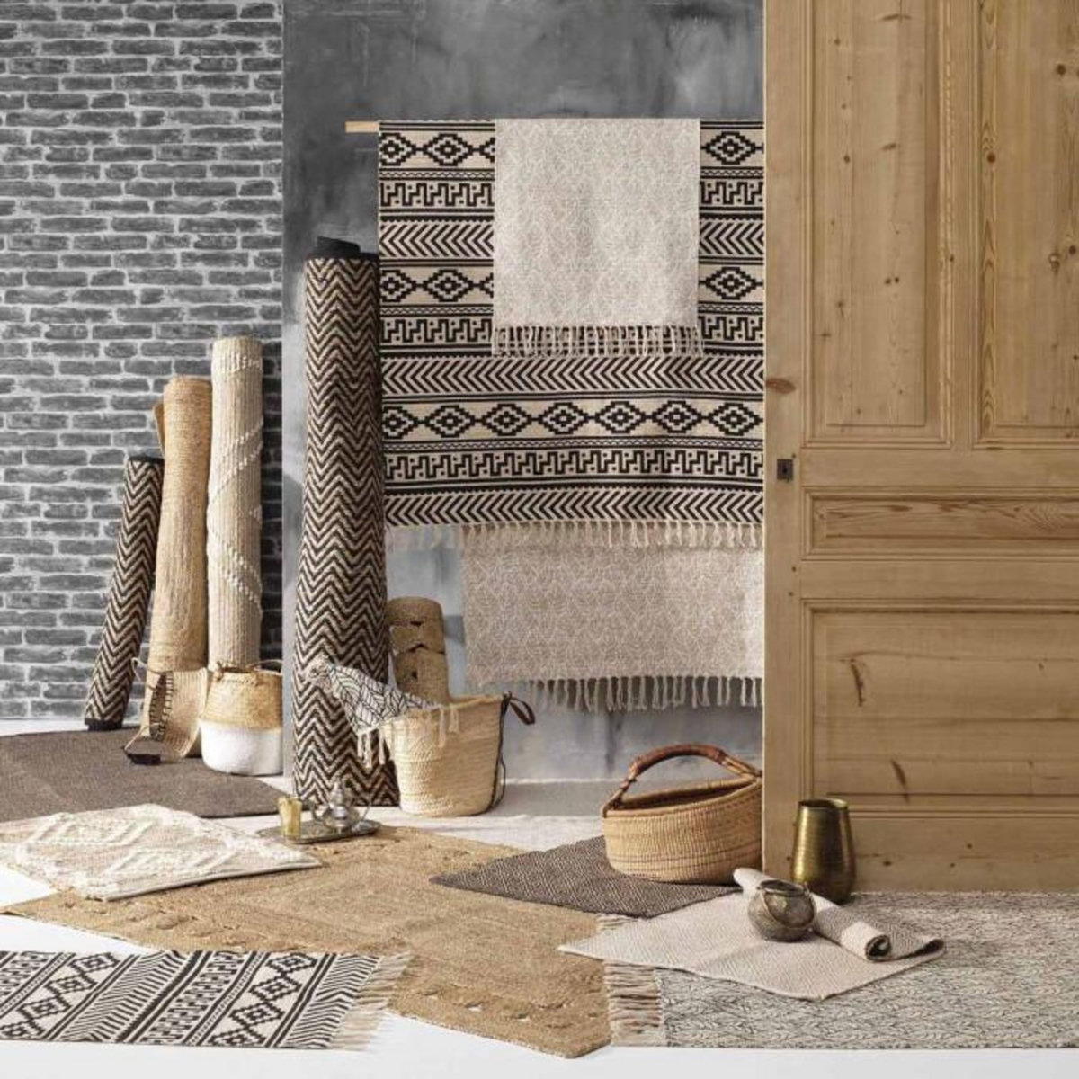 Paris Prix Tapis Déco à Franges  Manille  120x170cm Noir