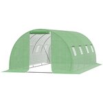 OUTSUNNY Serre de jardin tunnel 18 m² dim. 6L x 3l x 2H m - 8 fenêtres, porte zippée enroulable - châssis tubulaire acier galvanisé, bâche PE haute densité vert