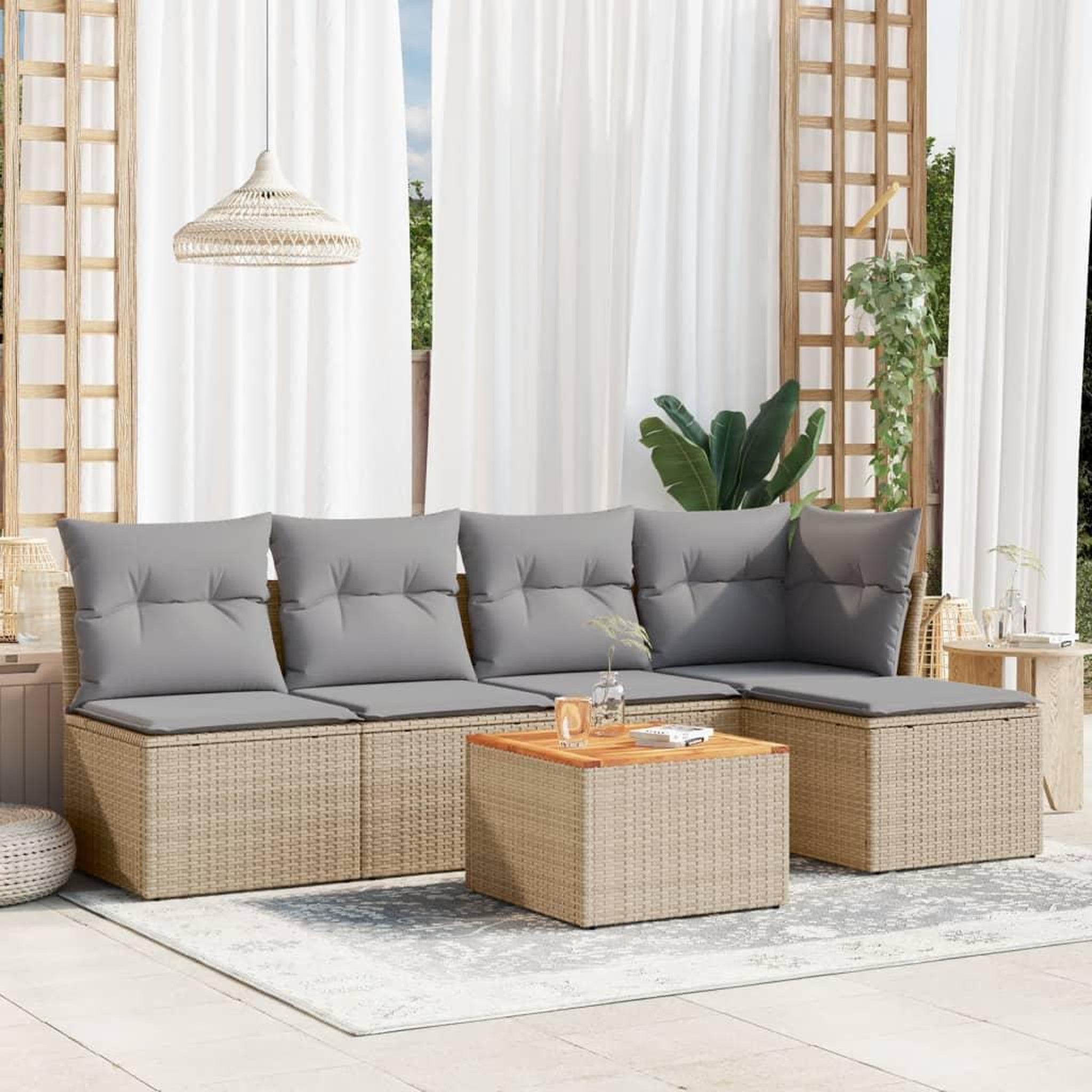 VIDAXL Salon de jardin avec coussins 6pcs melange beige resine tressee