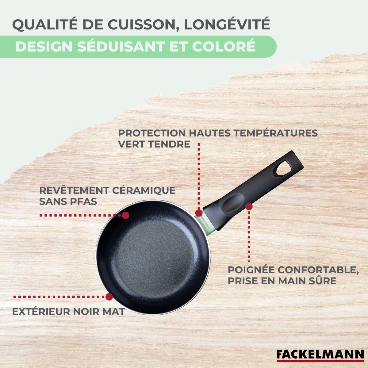 Fackelmann Lot Poêle 20cm & 3 Casseroles 16/18/20cm sans PFAS Fackelmann Brandao avec 5 ustensiles