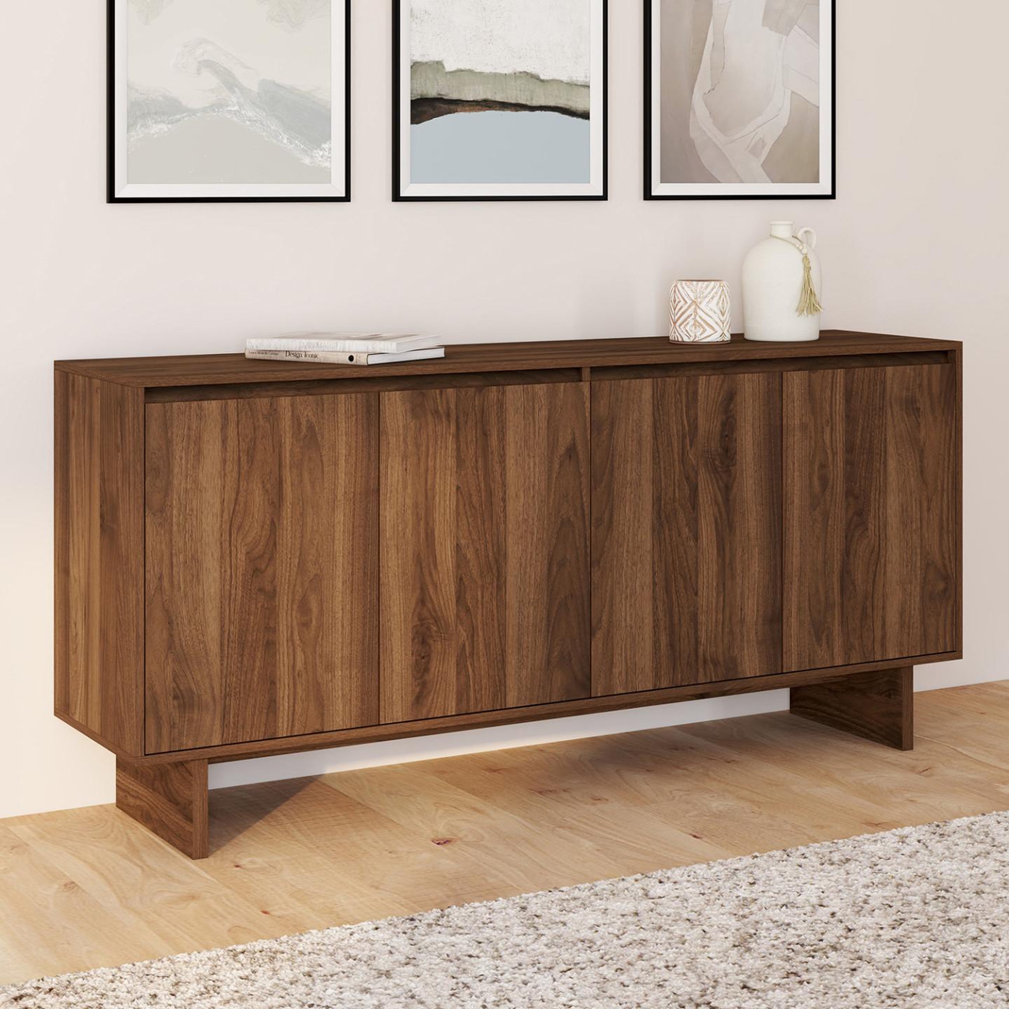 Voir la diapositive 2 : ID MARKET Buffet 160 cm yuri 4 portes effet noyer