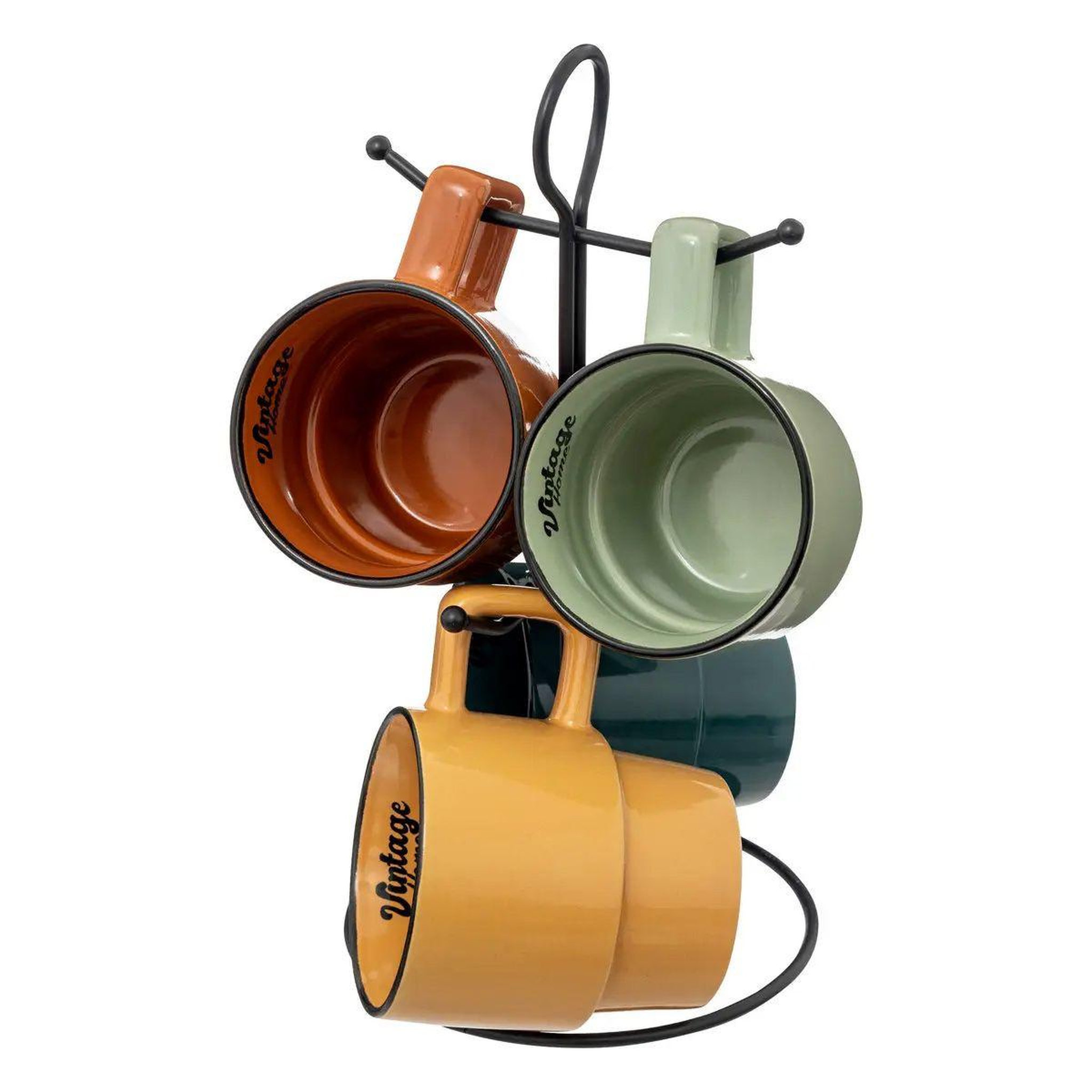Voir la diapositive 1 : SECRET DE GOURMET Lot de 4 mugs sur rack  be vintage  25cl multicolore