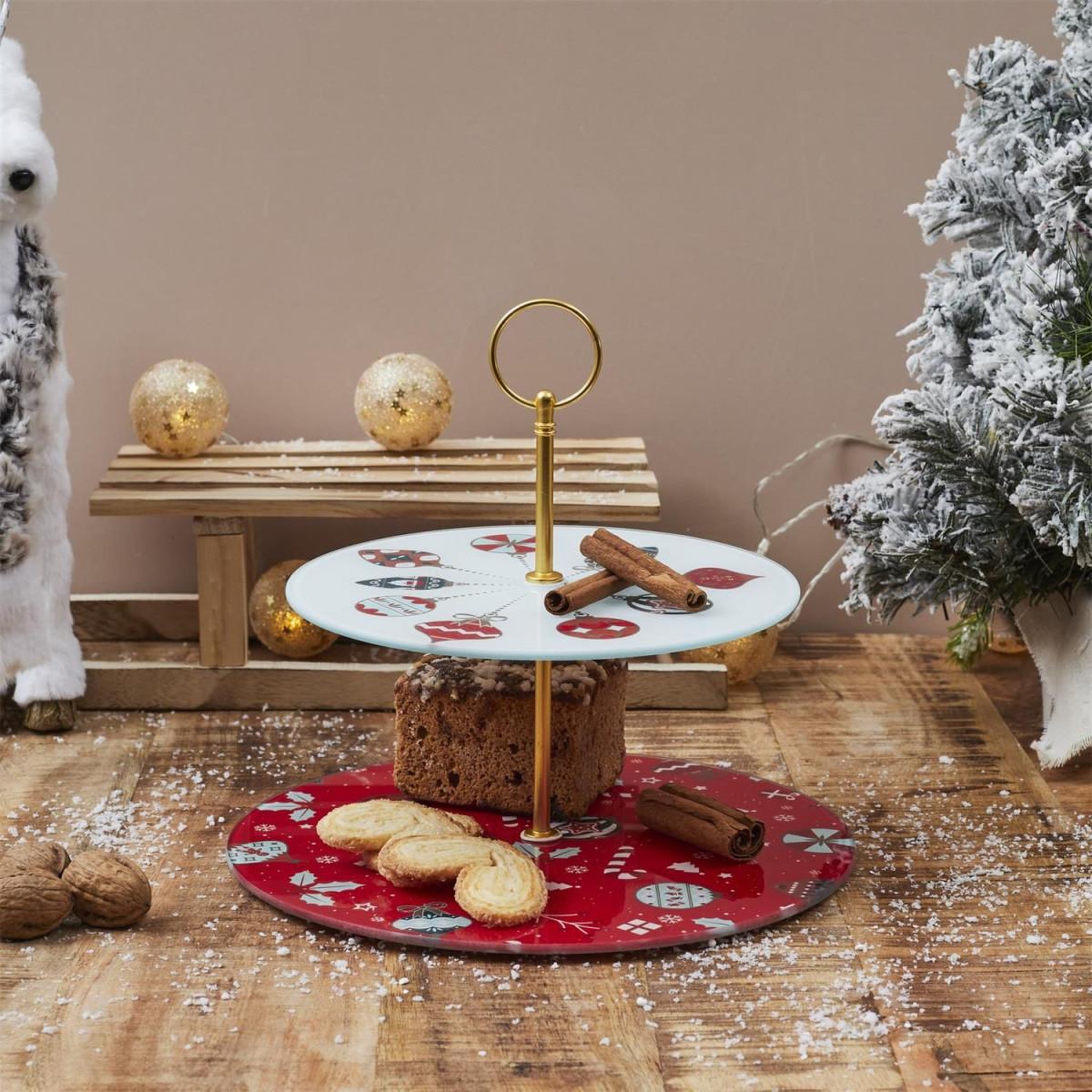 Voir la diapositive 3 : The Home Deco Factory Plateau de présentation 2 étages  noël  25cm rouge