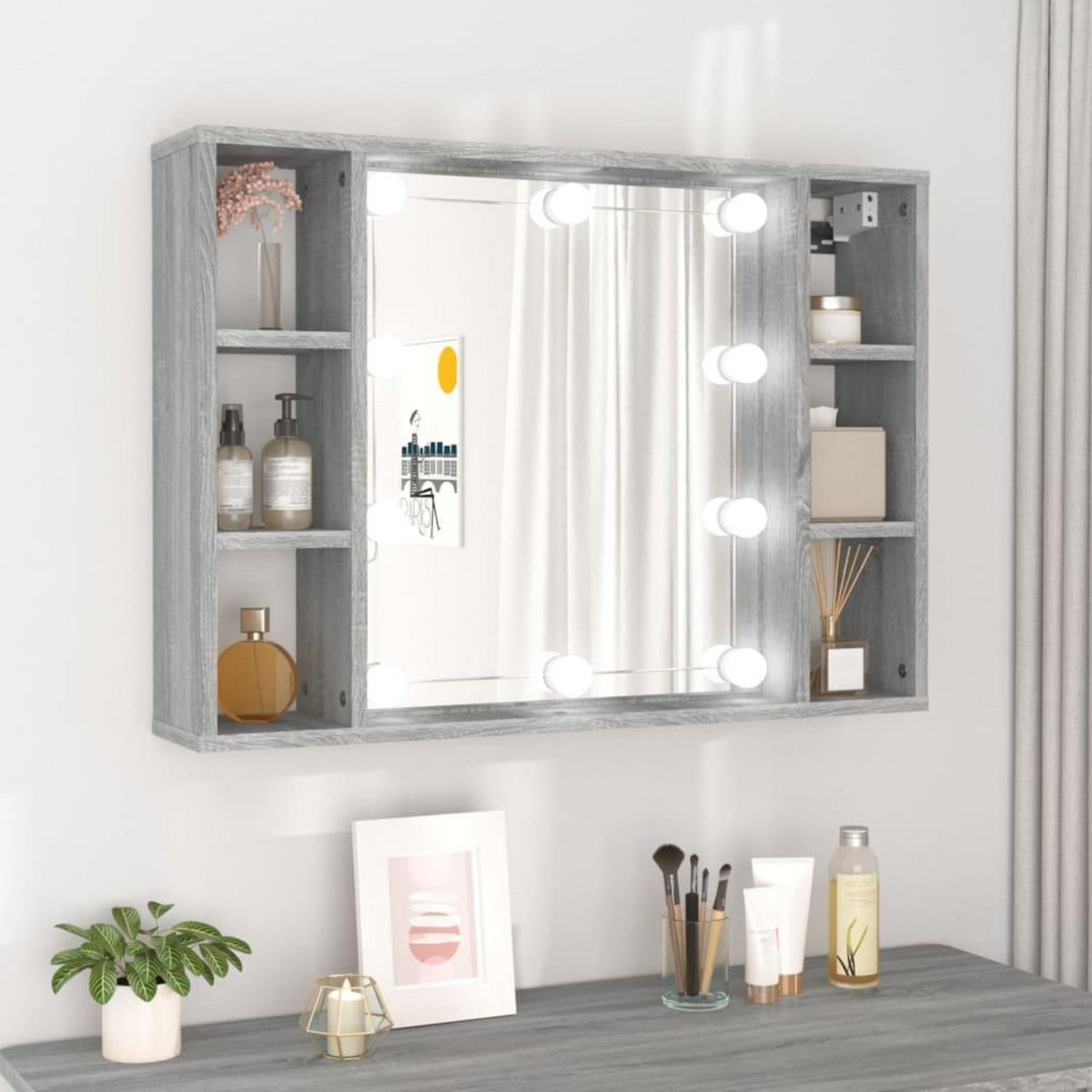 VIDAXL Armoire a miroir avec LED Sonoma gris 76x15x55 cm