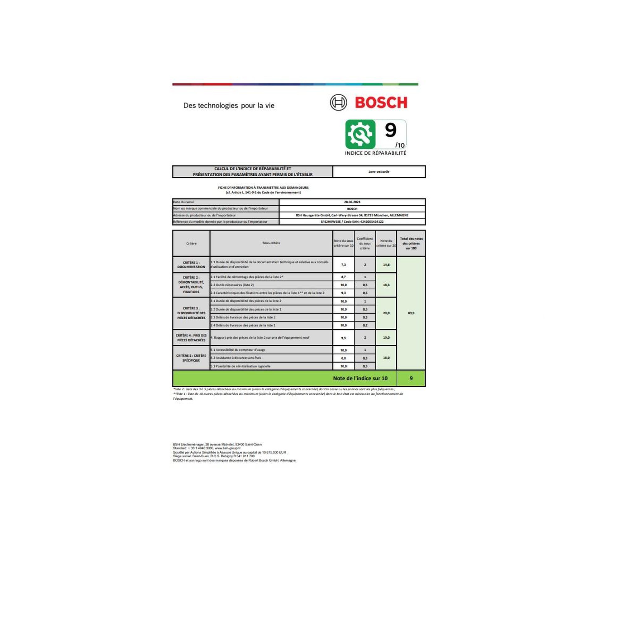 Voir la diapositive 4 : BOSCH Lave-vaisselle 60cm 10 couvert 46db blanc - SPS2HKW58E