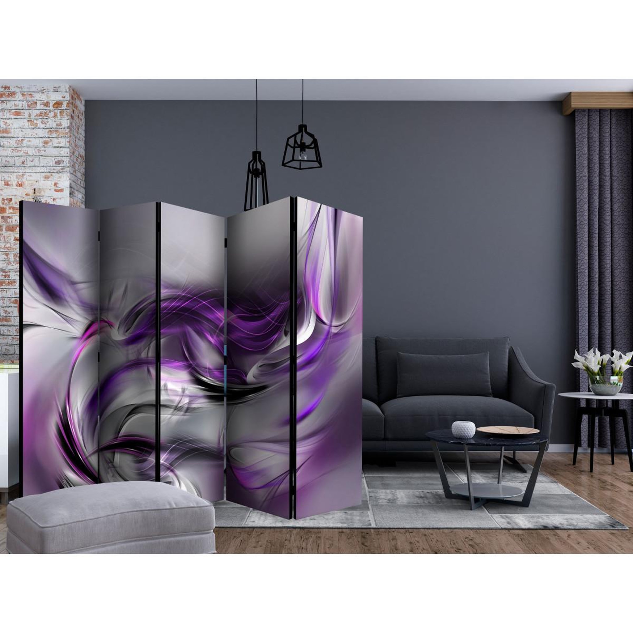 Voir la diapositive 2 : Paris Prix Paravent 5 volets  purple swirls ii  172x225cm