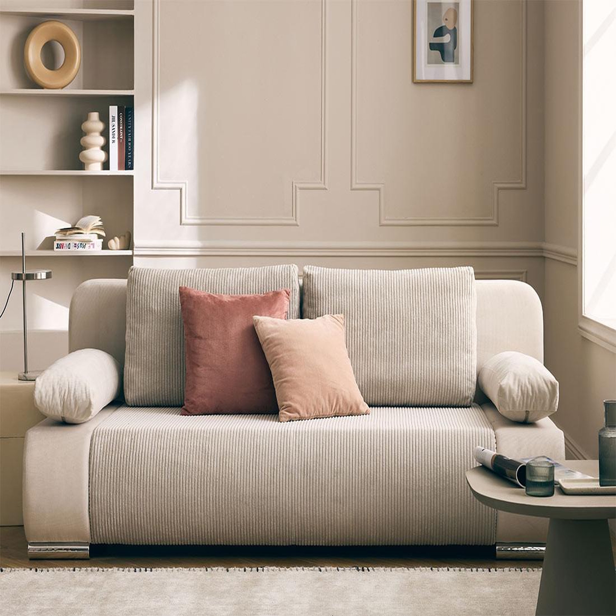 BEST MOBILIER Elio - canapé 3 places convertible - avec coffre - en velours et velours côtelé. Coloris disponibles : Gris, Bleu, Rose, Beige, Jaune, Vert