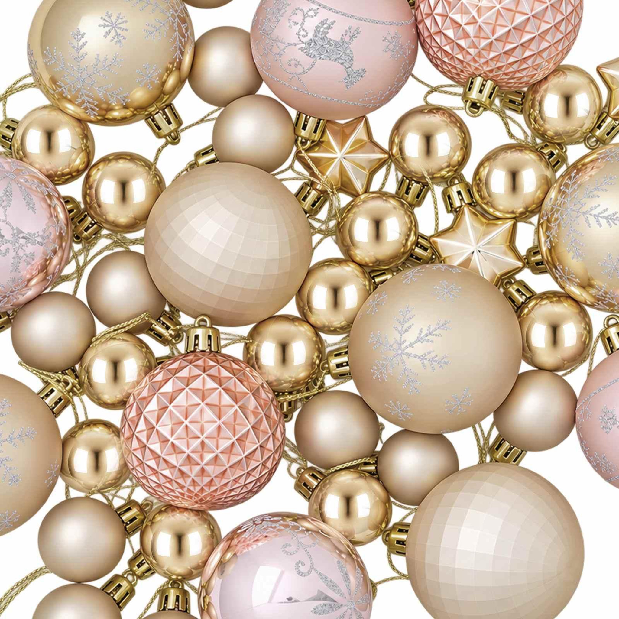 Voir la diapositive 6 : VIDAXL Ensemble de boules de Noël 88 pc Or rose et or Diam. 6 cm