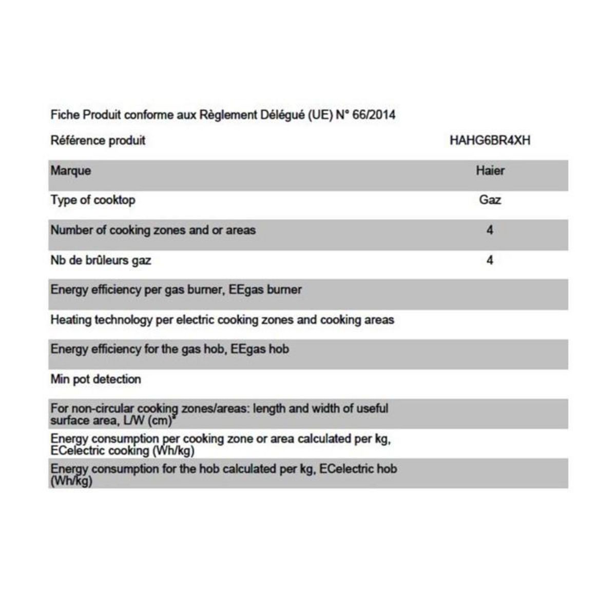 HAIER Plaque gaz Haier HAHG6BR4XH