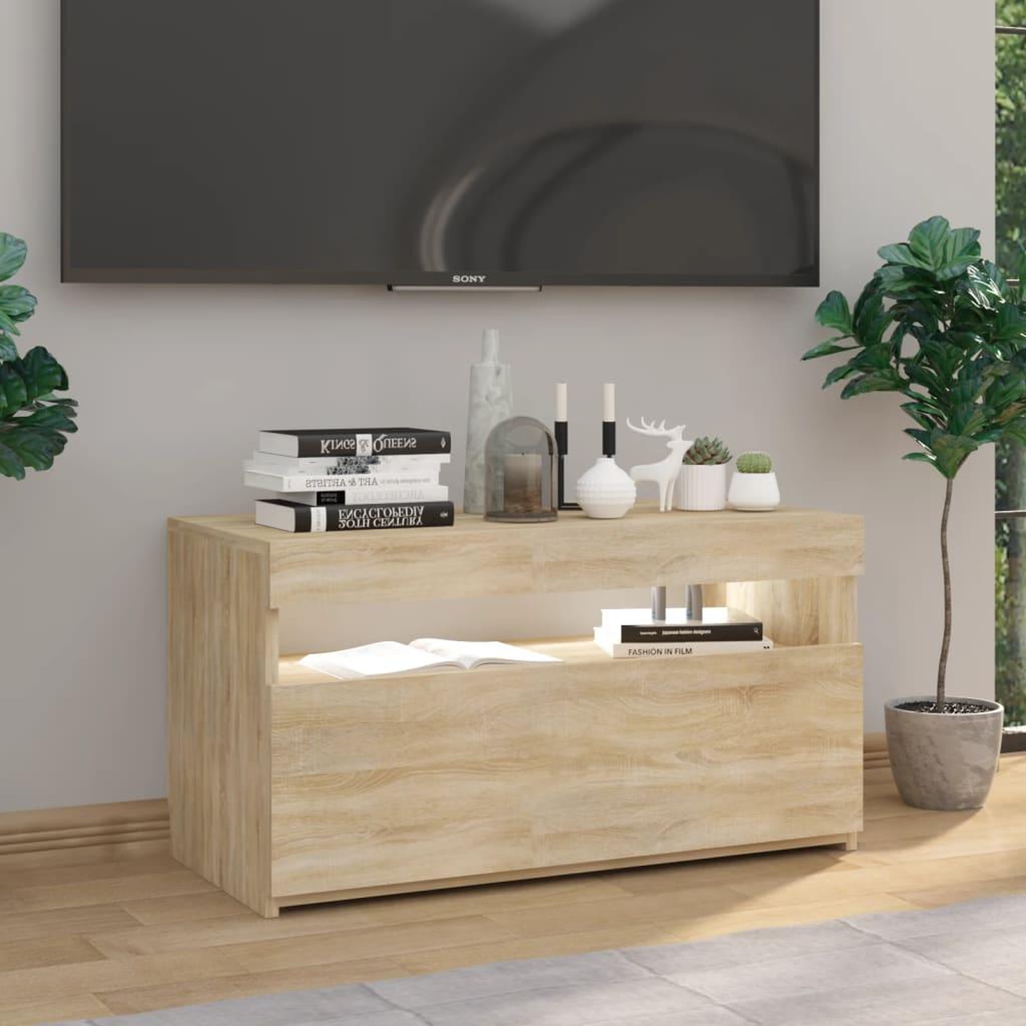 Voir la diapositive 4 : VIDAXL Meuble TV avec lumieres LED Chene sonoma 75x35x40 cm