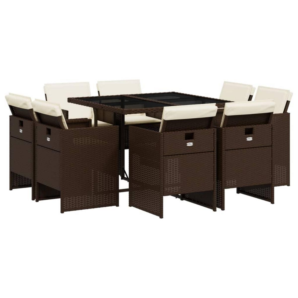 VIDAXL Ensemble a manger de jardin et coussins 9 pcs marron poly rotin