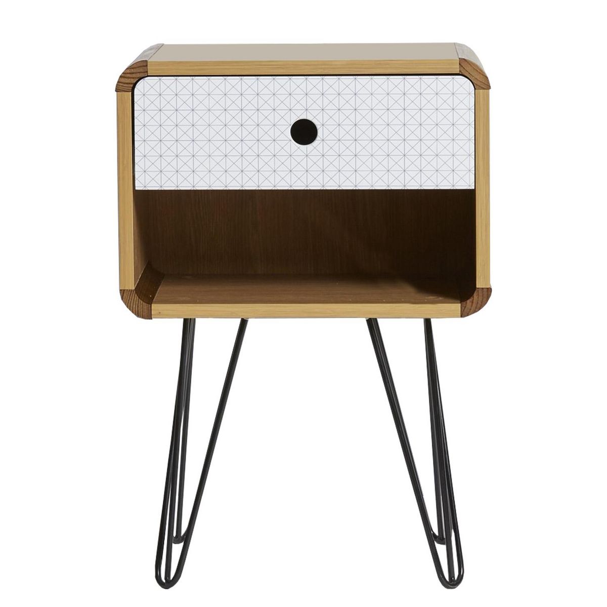 VS VENTA-STOCK Table Chevet Buda 1 Tiroir, Couleur chêne, Jambes en métal en Noir