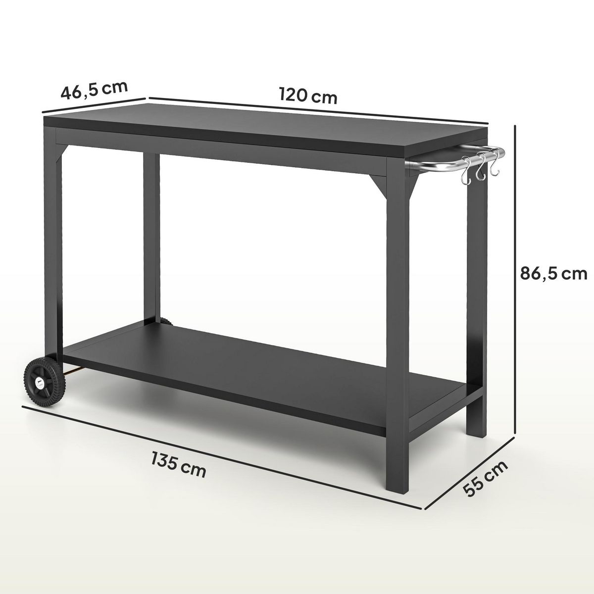 HOMCOM Desserte de jardin - desserte pour plancha - chariot de service à roulettes multi-rangements acier noir