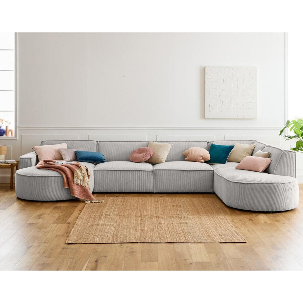 LISA DESIGN Spiaggia - canapé panoramique d'angle droit - 7 places - en velours côtelé