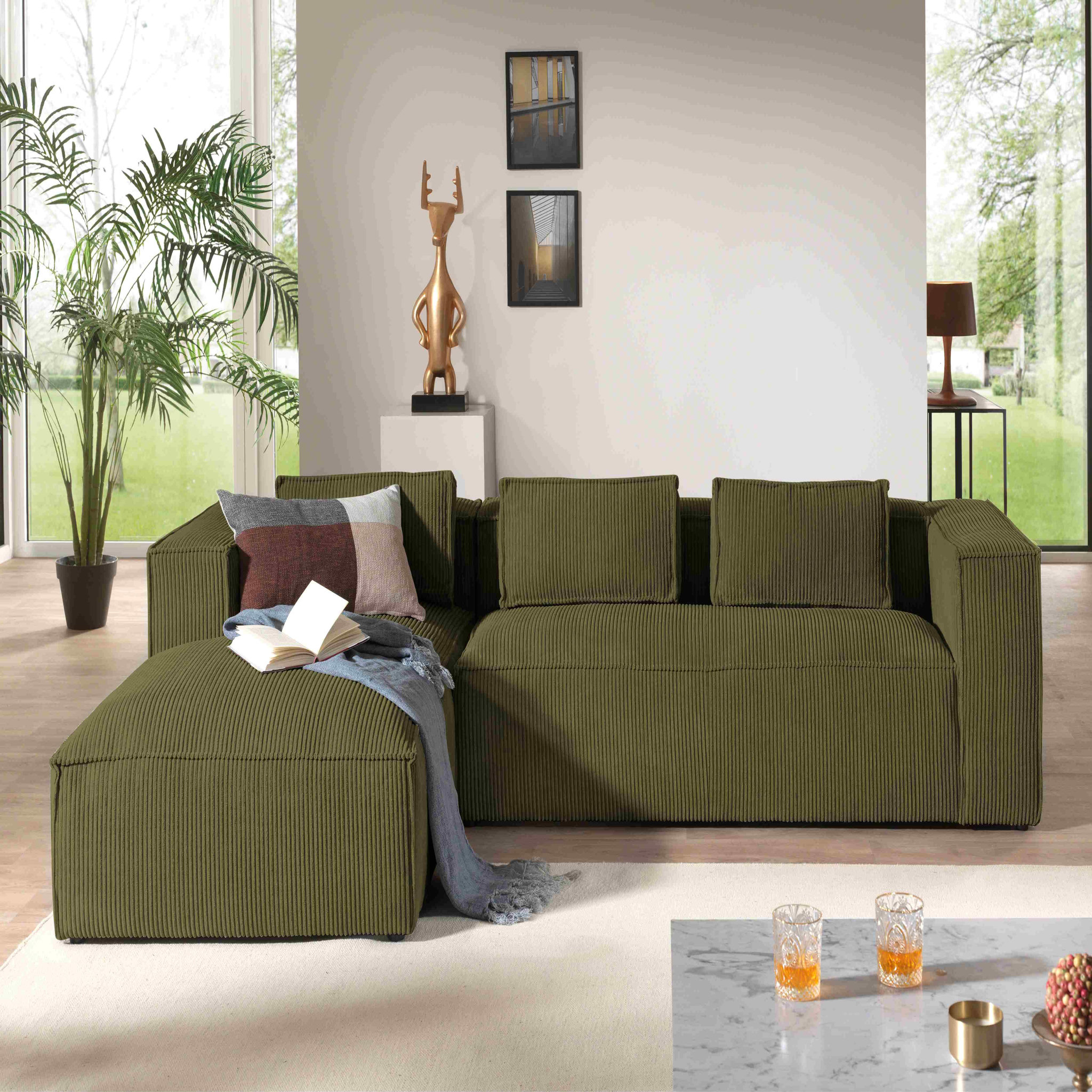 Voir la diapositive 2 : LISA DESIGN Stella - canapé d'angle - en velours côtelé - 4 places -style contemporain - gauche