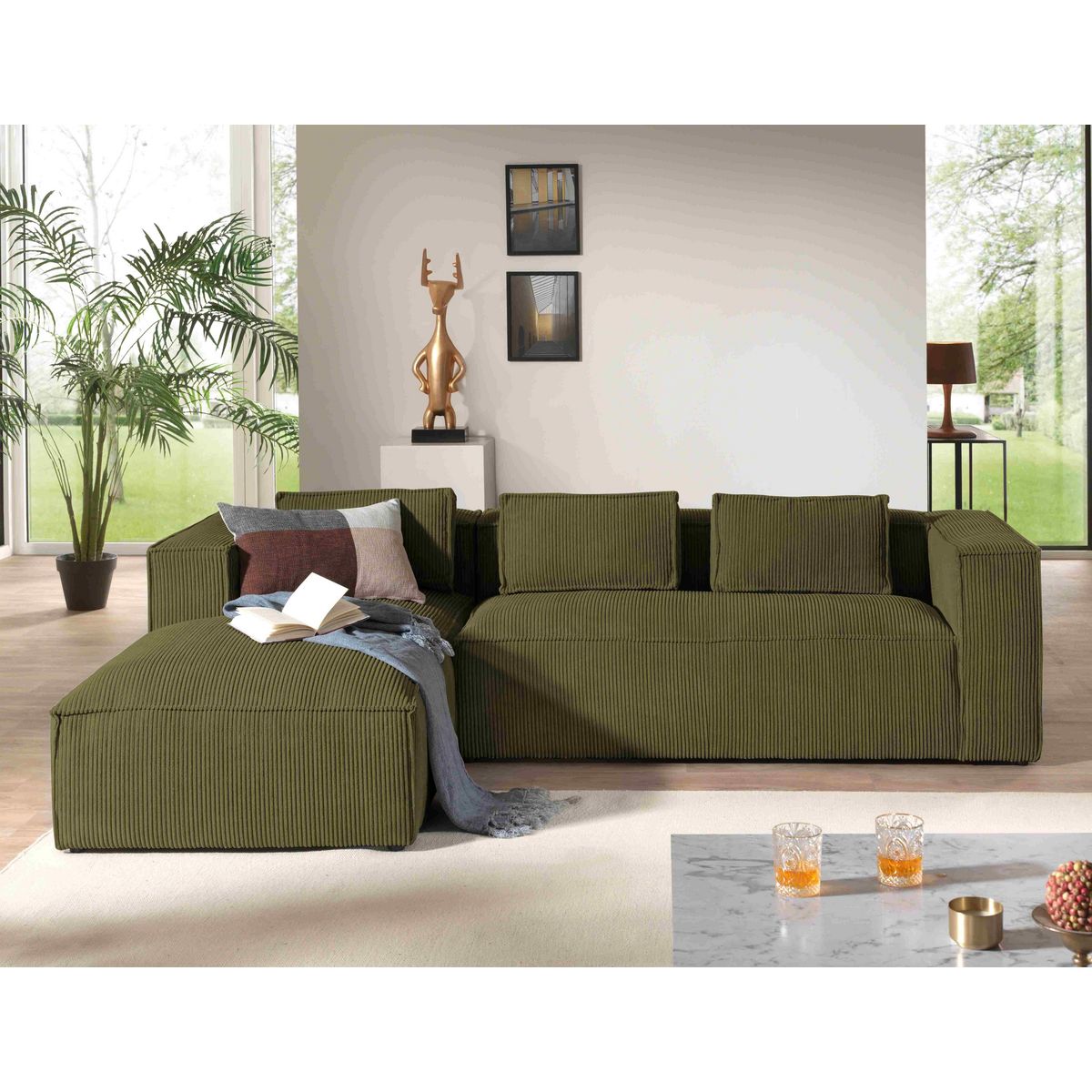 LISA DESIGN Stella - canapé d'angle - en velours côtelé - 4 places -style contemporain - gauche