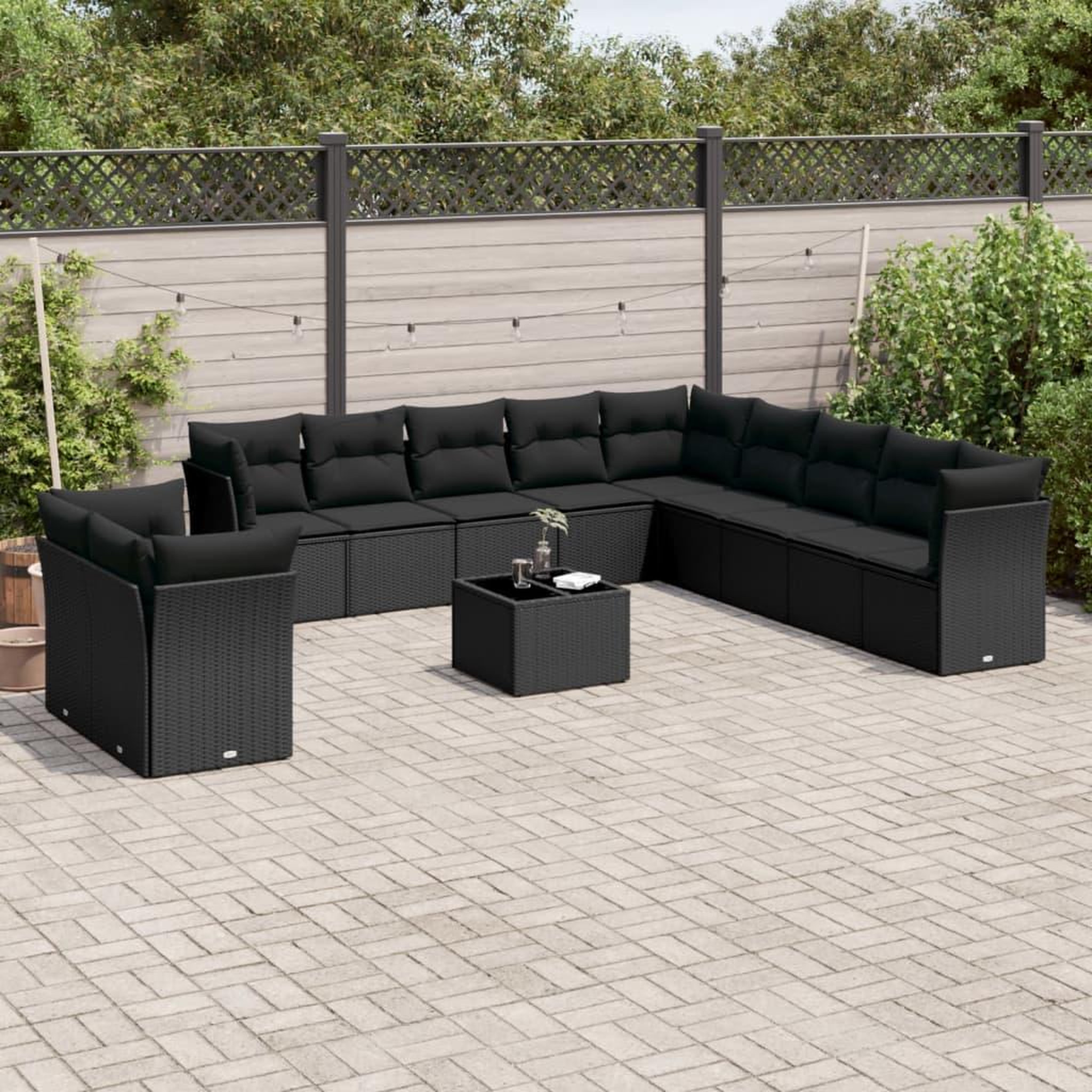 VIDAXL Salon de jardin 12 pcs avec coussins noir resine tressee