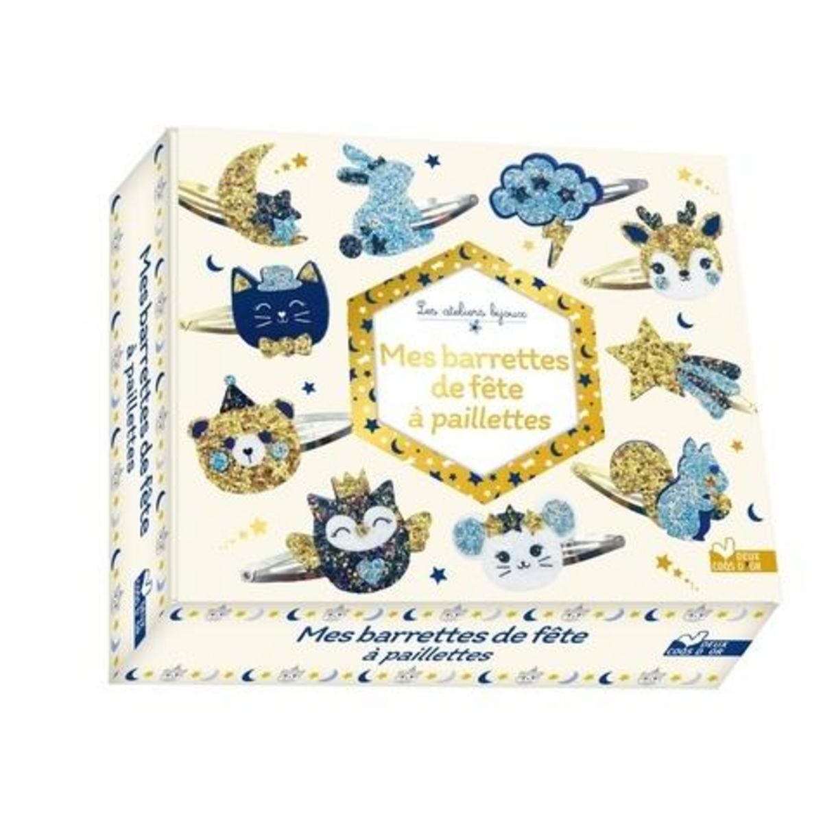MES BARRETTES DE FETE A PAILLETTES. AVEC 5 BARETTES ARGENTEES, 5 BARRETTES DOREES, DES PLANCHES EN FEUTRINE ET DES PLANCHES DE PAILLETTES, Deux Coqs d'or