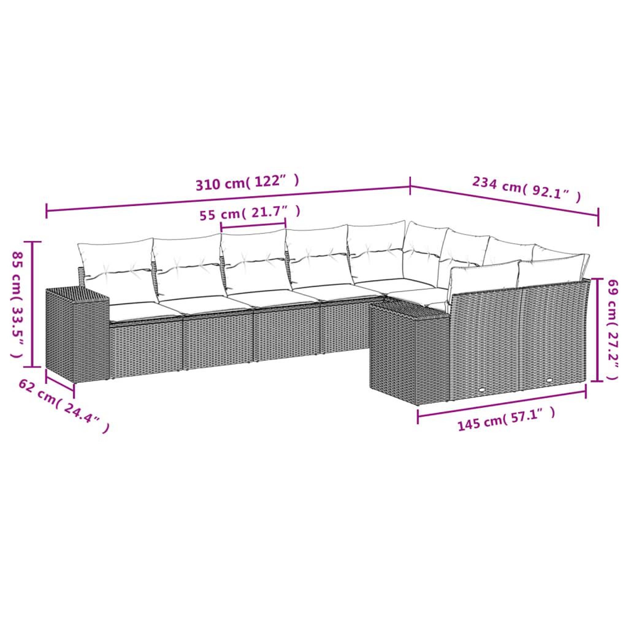 Voir la diapositive 4 : VIDAXL Salon de jardin avec coussins 9 pcs beige resine tressee
