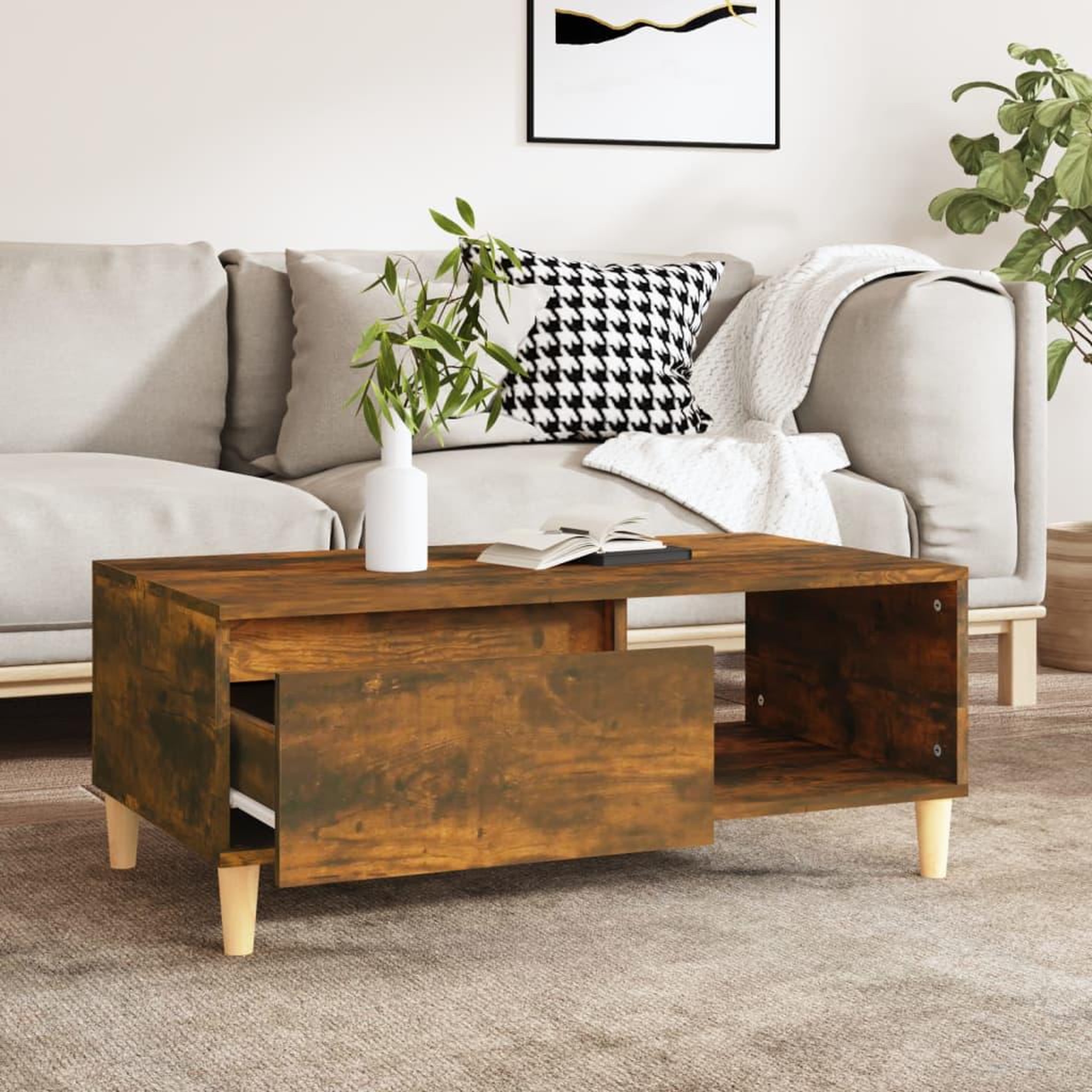 Voir la diapositive 3 : VIDAXL Table basse Chene fume 90x50x36,5 cm Bois d'ingenierie
