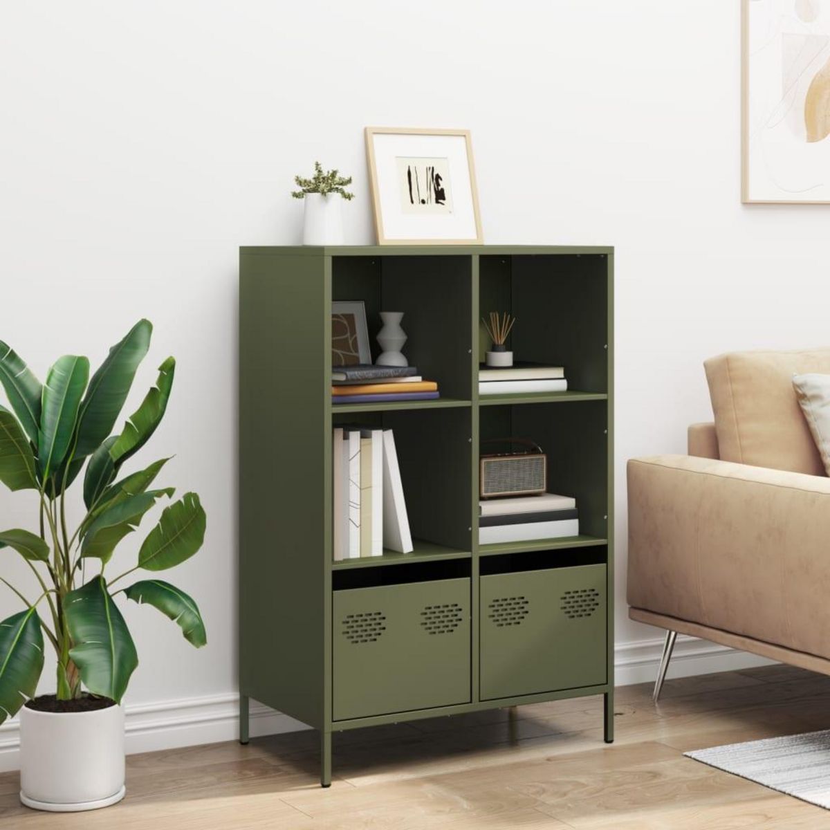 VIDAXL Buffet haut vert olive 68x39x103,5 cm acier