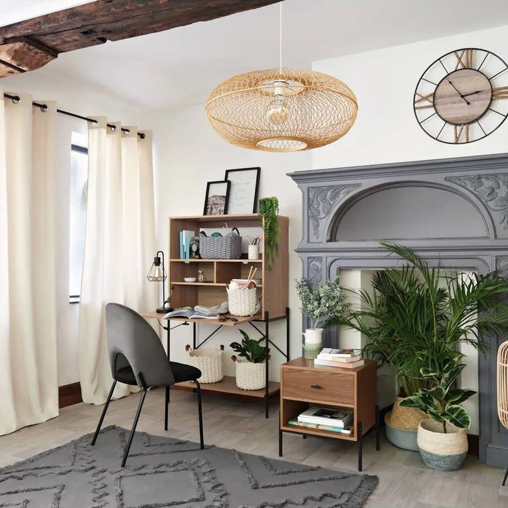 Voir la diapositive 4 : ATMOSPHERA Lampe suspension en bambou  loren  60cm beige