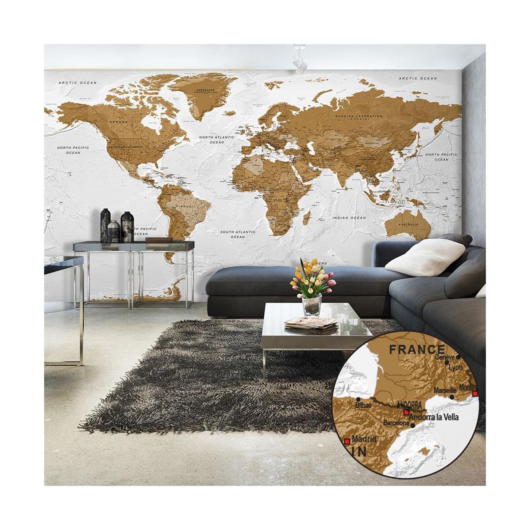 Paris Prix Papier peint xxl  world map : white oceans ii  280x500cm