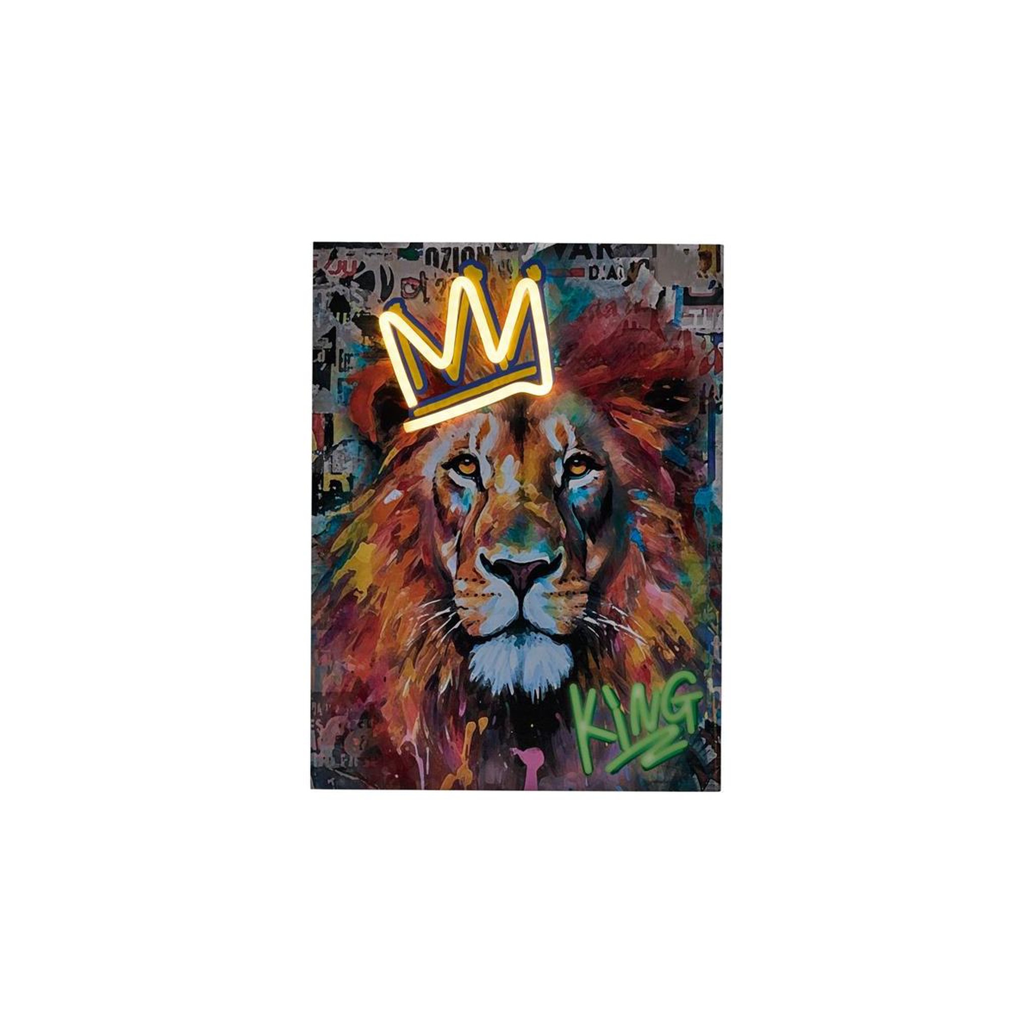 The Home Deco Factory Tableau LED  Lion  30x40cm Multicolore