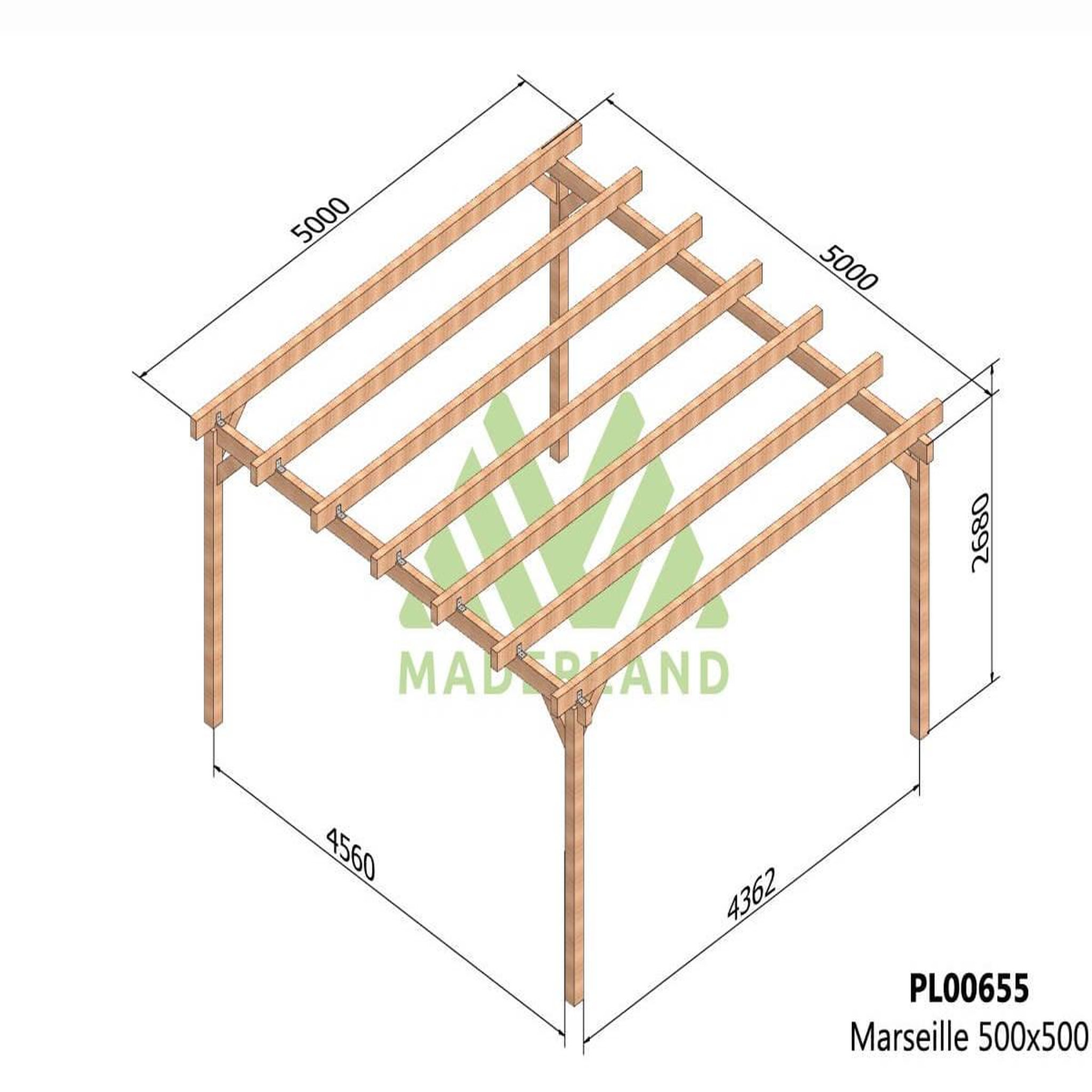 Voir la diapositive 2 : JARDIDECO Pergola en bois lamellé-collé marseille 500 x 500 cm - maderland