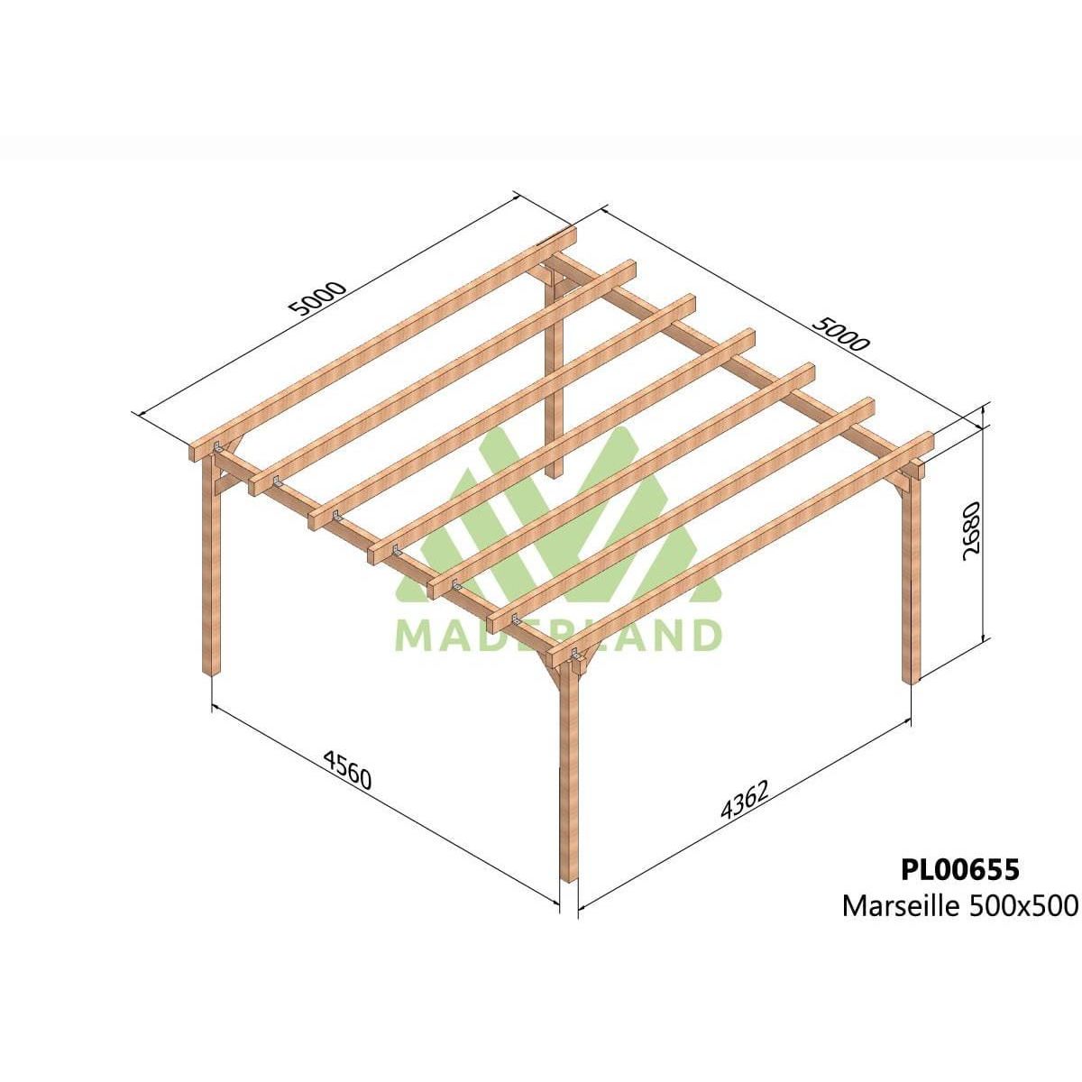 JARDIDECO Pergola en bois lamellé-collé Marseille 500 x 500 cm - Maderland