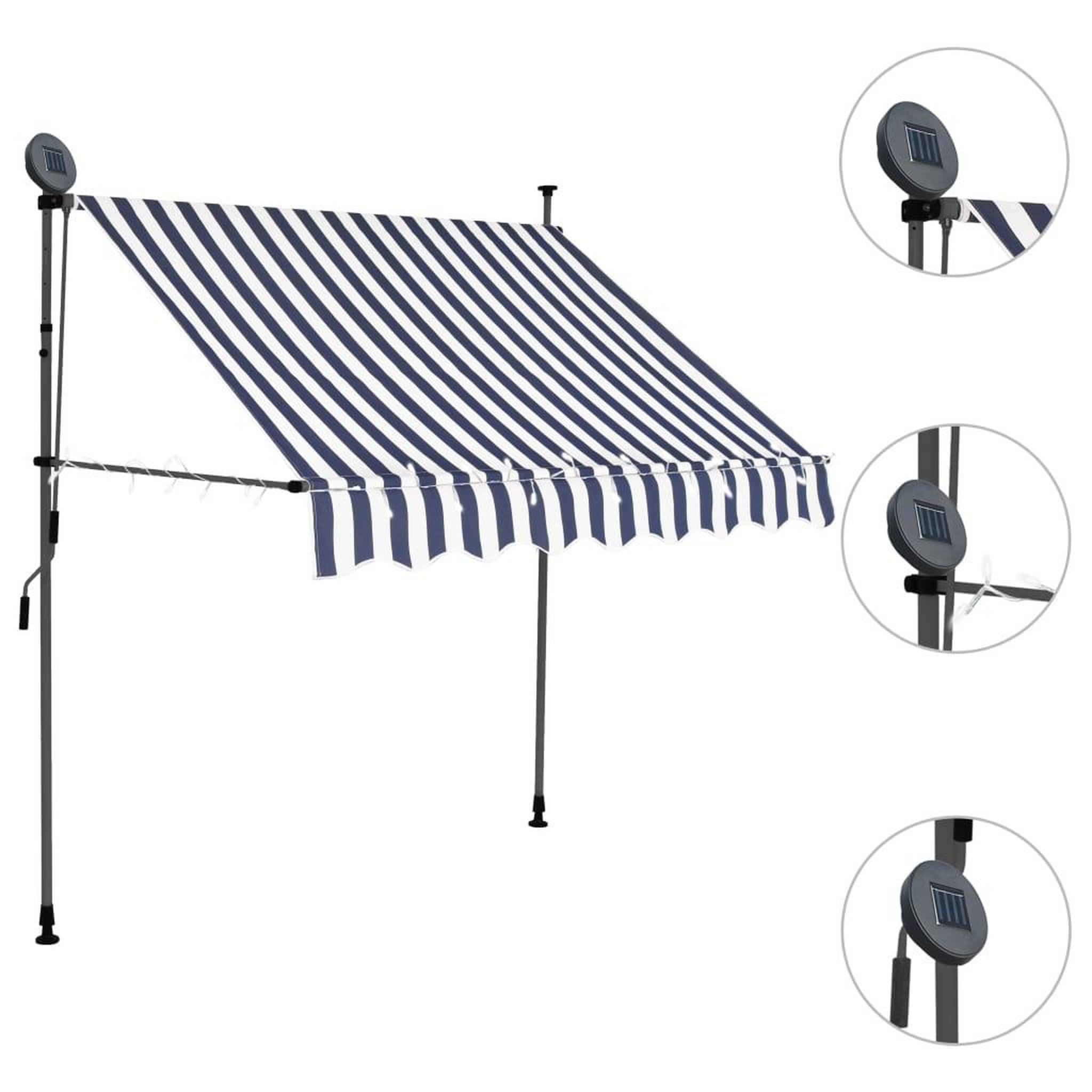 Voir la diapositive 3 : VIDAXL Auvent manuel retractable avec LED 200 cm Bleu et blanc