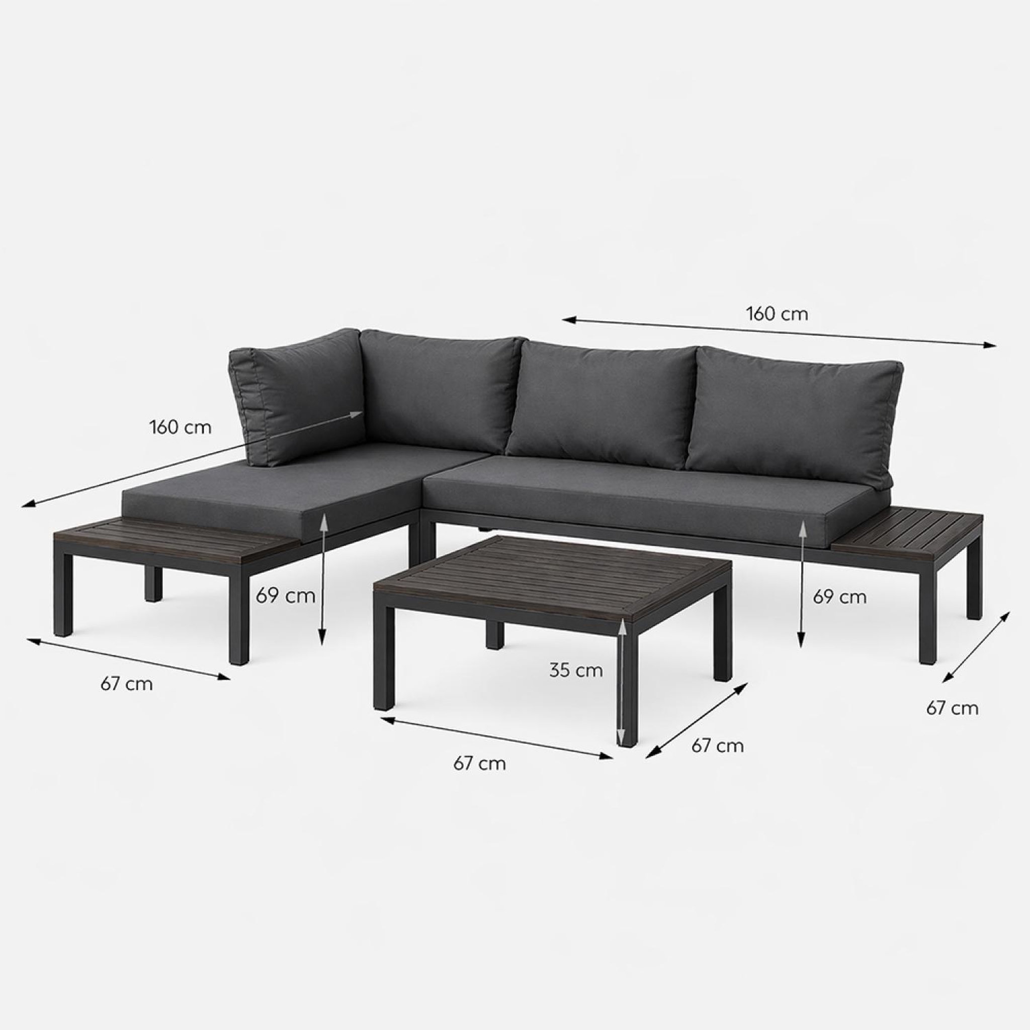 Voir la diapositive 3 : CONCEPT USINE Salon de jardin 3-4 places avec table basse gris foncé majuro