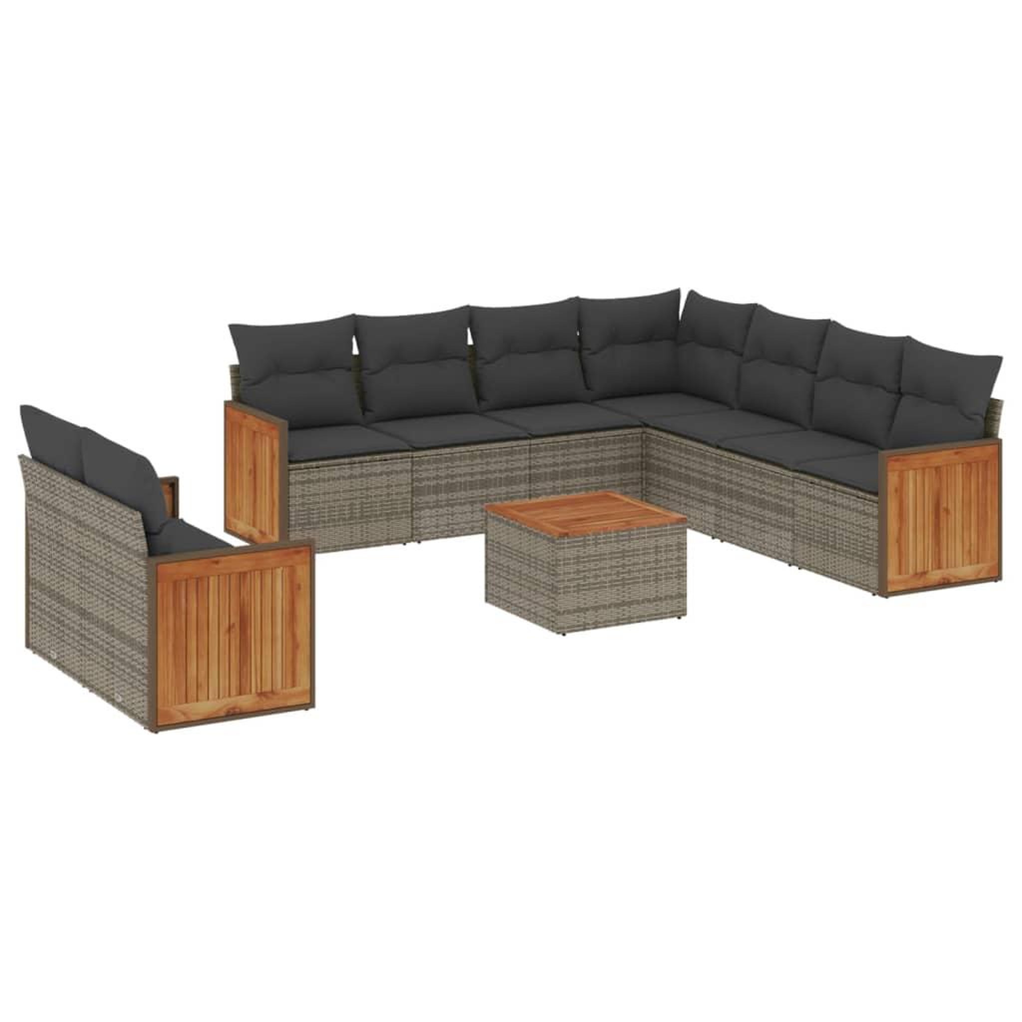 Voir la diapositive 2 : VIDAXL Salon de jardin avec coussins 10 pcs gris resine tressee